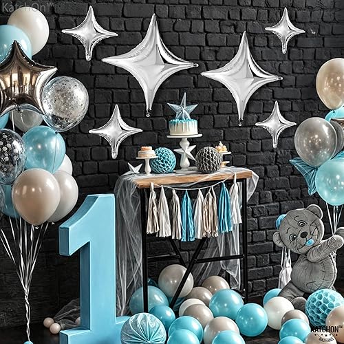 Miniatura 4 de KatchOn, Globos metálicos de estrella plateada, paquete de 6, globos plateados brillantes, decoraciones de fiesta de estrellas, globos plateados,