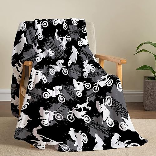 Miniatura 3 de Manta de moto de cross para motocicletas, manta de forro polar súper suave, acogedora manta de franela con aire acondicionado para sofá cama de 50 x