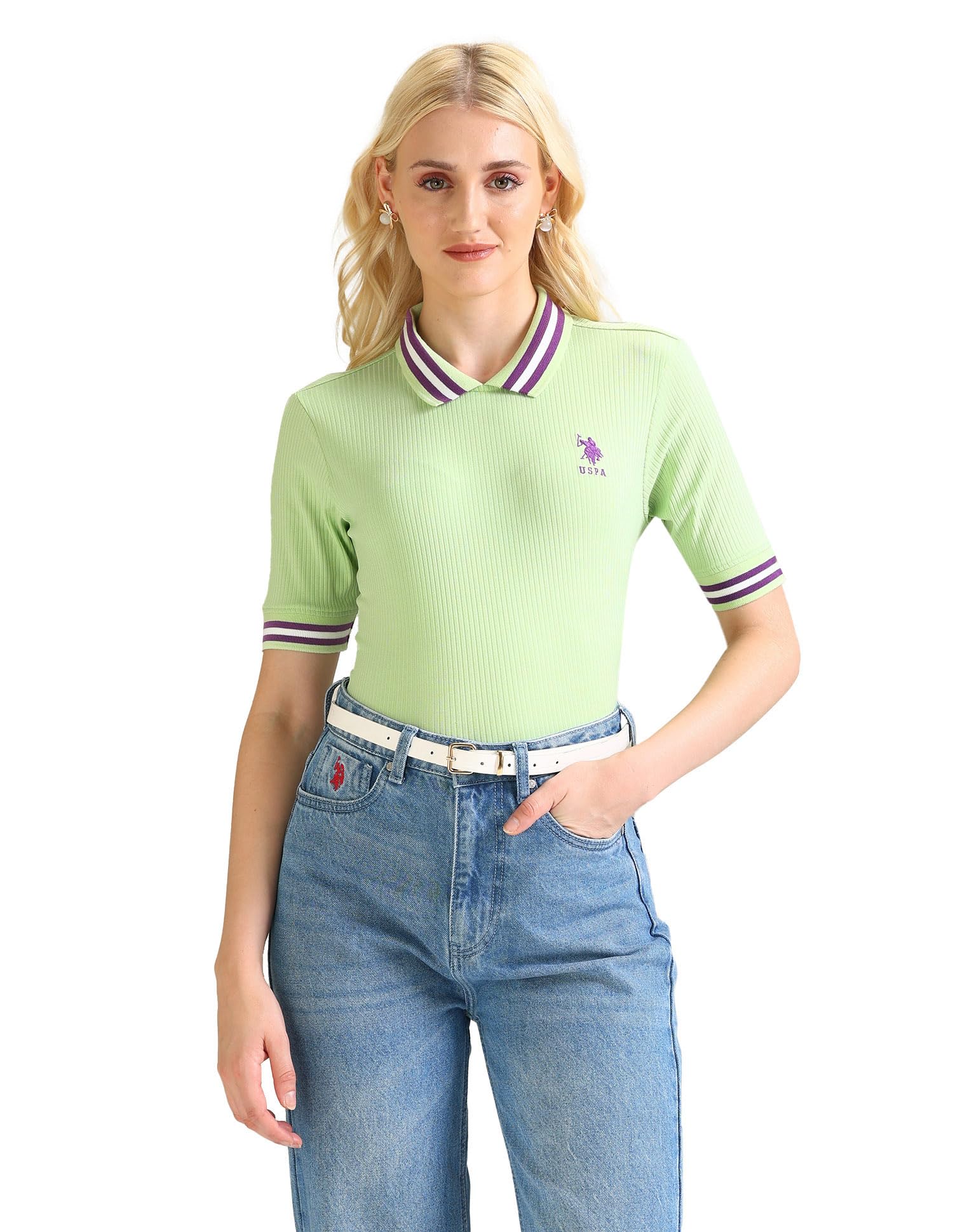 u.s. polo assn. Women's Cotton Striped Regular Fit Polo Shirt-picture-51