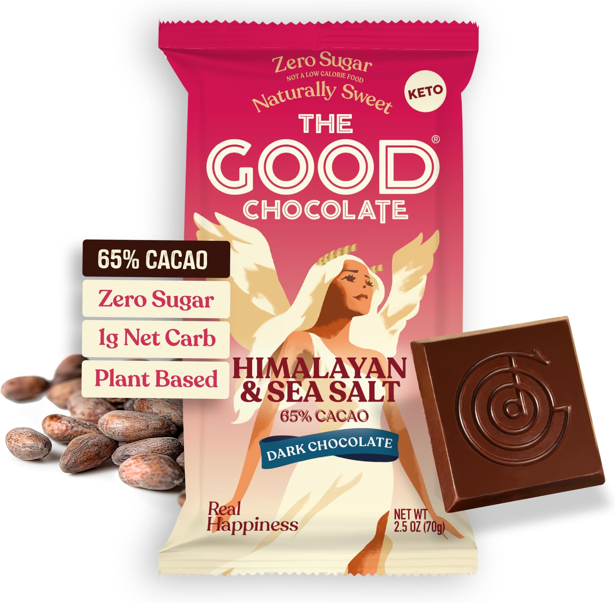 THE GOOD CHOCOLATE – Himalayan Salt Dark Chocolate Bars with Zero Sugar & Lower Net Carbs – Keto Chocolate Bar with Lower Calories, All Natural and Non-GMO Keto Snacks, 2.5 oz (2 Bars Starter Pack)
