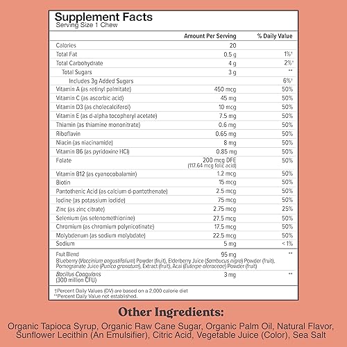 Miniatura 2 de Multivitamínico para niños + probióticos + superalimentos masticables, apoyo inmunológico y digestivo, vitaminas A, C, D3, E, zinc, suplemento