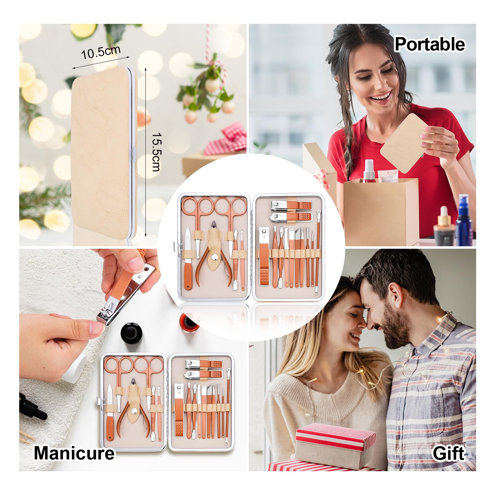 Manicure Set-Stainless Steel Nail Care Set-Professional Ingrown Toenail Clipper Grooming Tool-Pedicure Kit & Toe Nail Cutter-Thick Nail Scissors Toiletries with Cuticle Trimmer (Rose Gold 18 In 1)