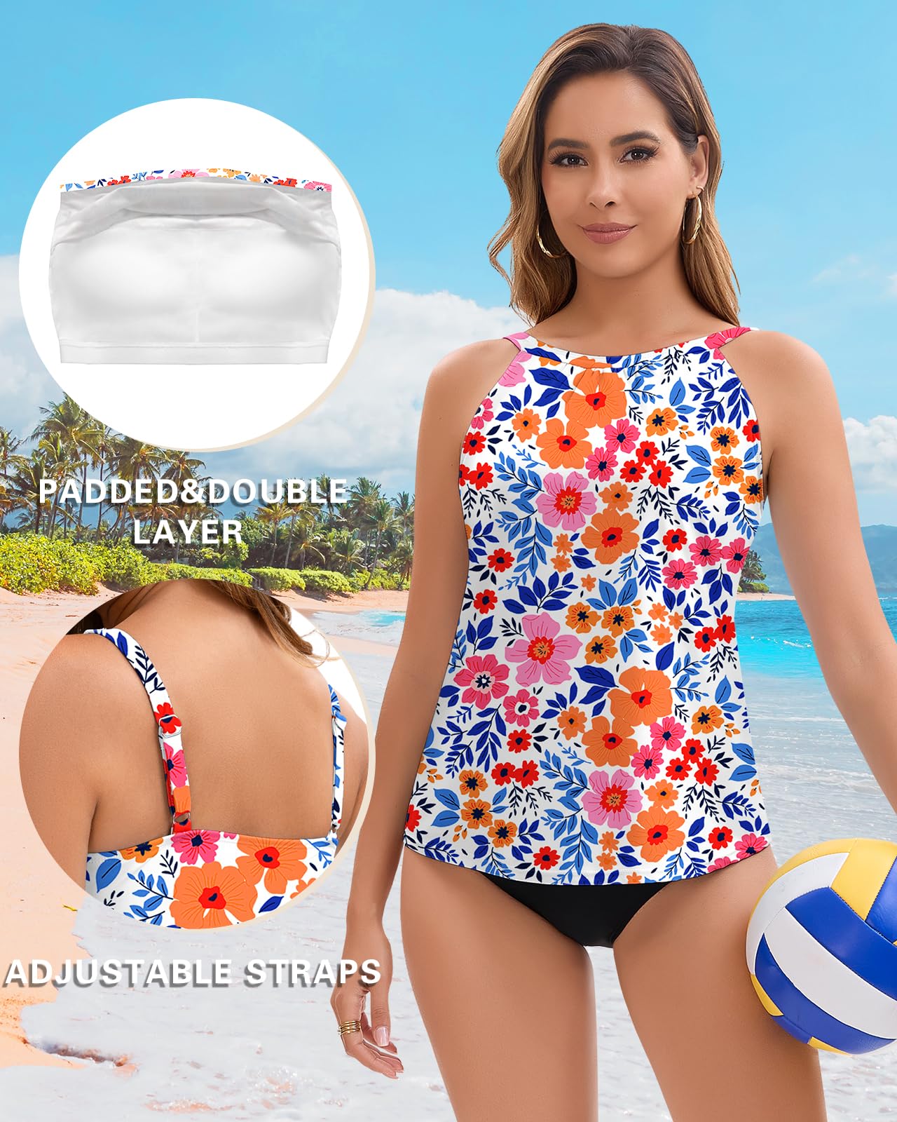 WOWENY Haut de Tankini rembourré pour Femme, Maillot de Bain d'été, Haut de Plage, sans Bas