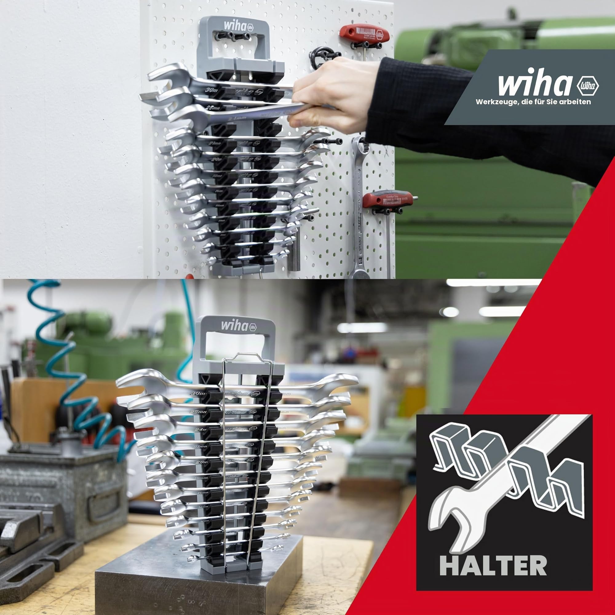 Wiha Doppelmaul-Gabelschlüssel Set 12-tlg. inkl. Halter I Gabelschlüsselsatz 6-32 mm I metrisch I Schraubenschlüssel Set I Doppelmaulschlüssel (44753)