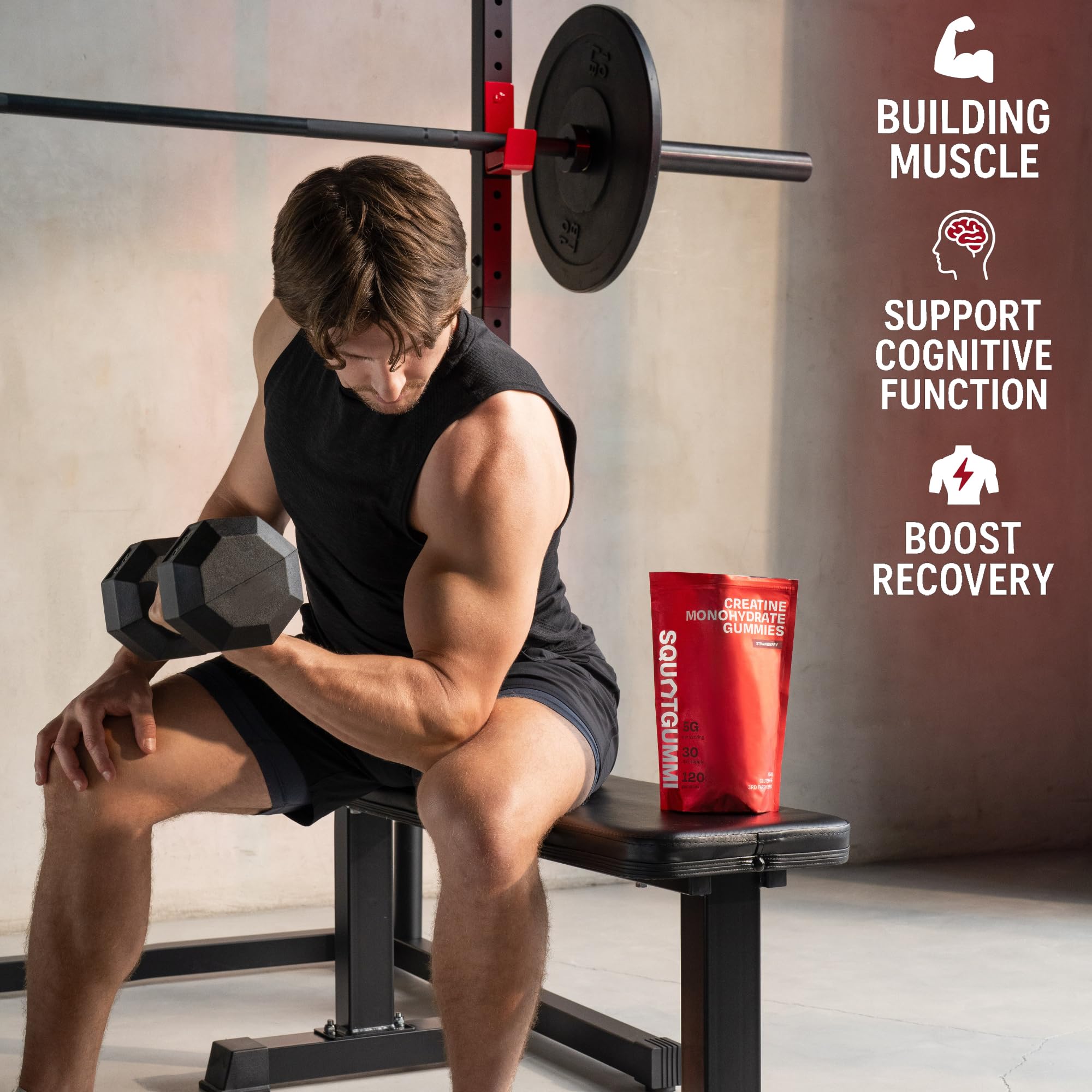 3rd Party Tested Creatine Monohydrate Gummies for Men & Women – Creatine Gummies 5 grams per Serving, Strawberry Flavor, 120 Count, Vegan,Gluten-Free, USA Made, 30 Day Supply–Boost Strength & Recovery