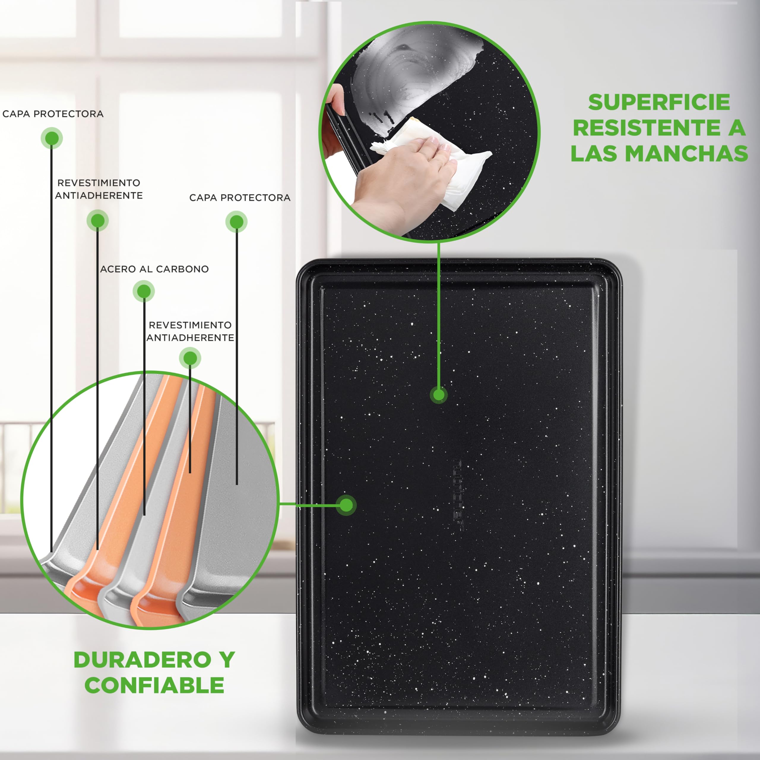 Nutrichef set de Moldes para Hornear, 8 piezas, Apilables, Acero al Carbono, Antiadherentes, Incluye bandeja, Sin PFOA ni PFOS, Apto para Horno hasta 232 °C