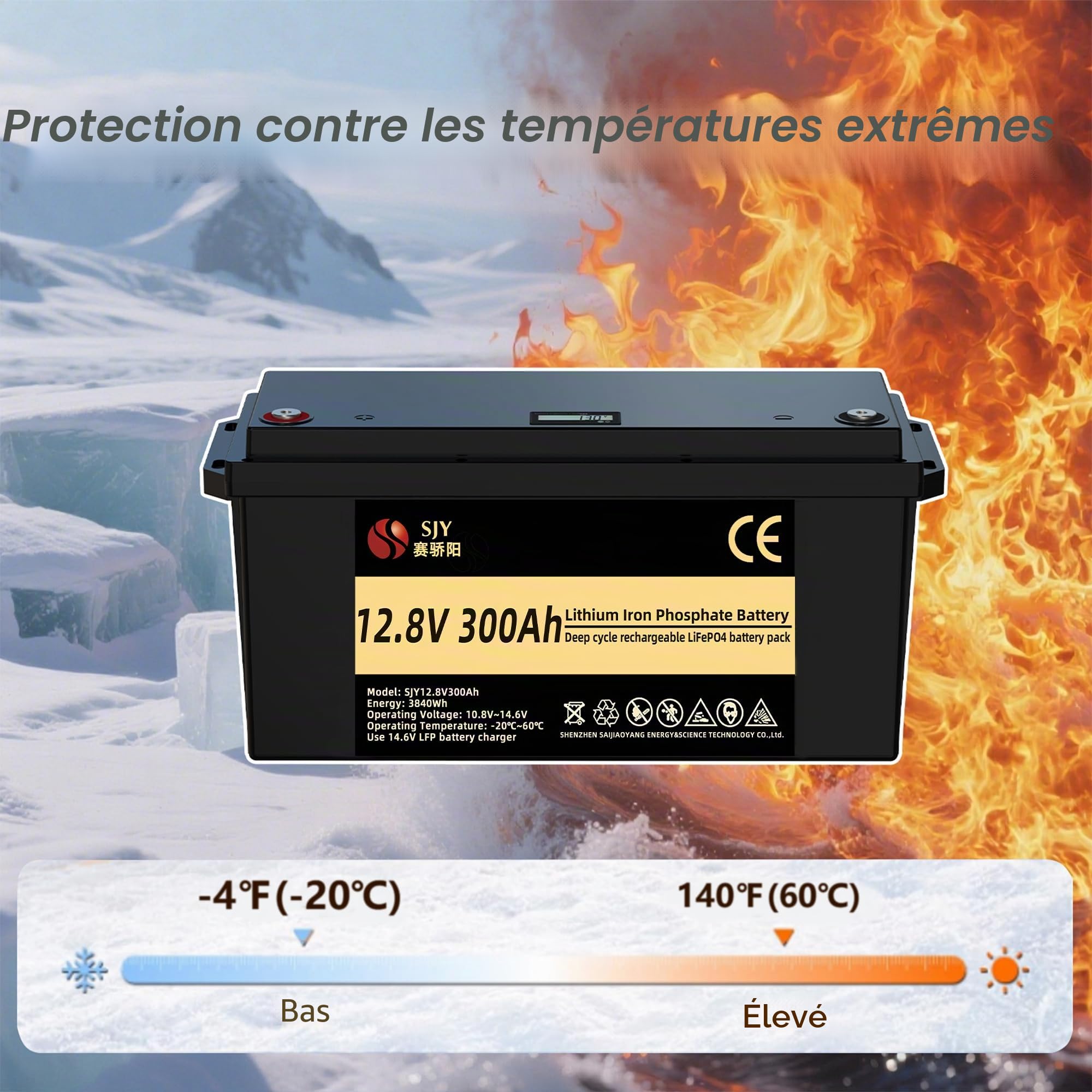 12V 300Ah LifePO4, Batterie au Lithium avec 200A BMS Cycle profond Classe A Batterie LiFePO4 avec LCD Parfait pour Off-Grid, RV, Système Solaire, Bateau, Camper, Remorque de Voyage