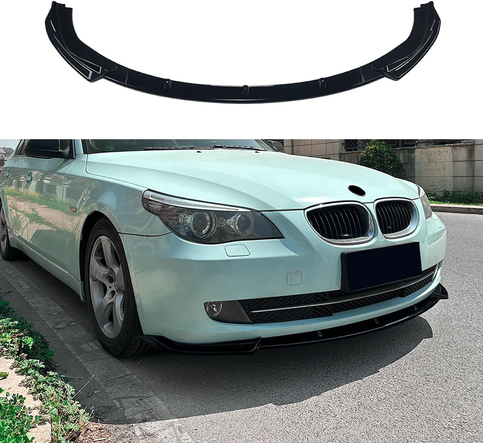 Car Front Bumper Spoiler, Compatible with BMW 5 Series E60 E61 LCI 2008-2010, Canard Lip Diffuser Windproof Splitter Lower Body Kit,A-Glossy Black