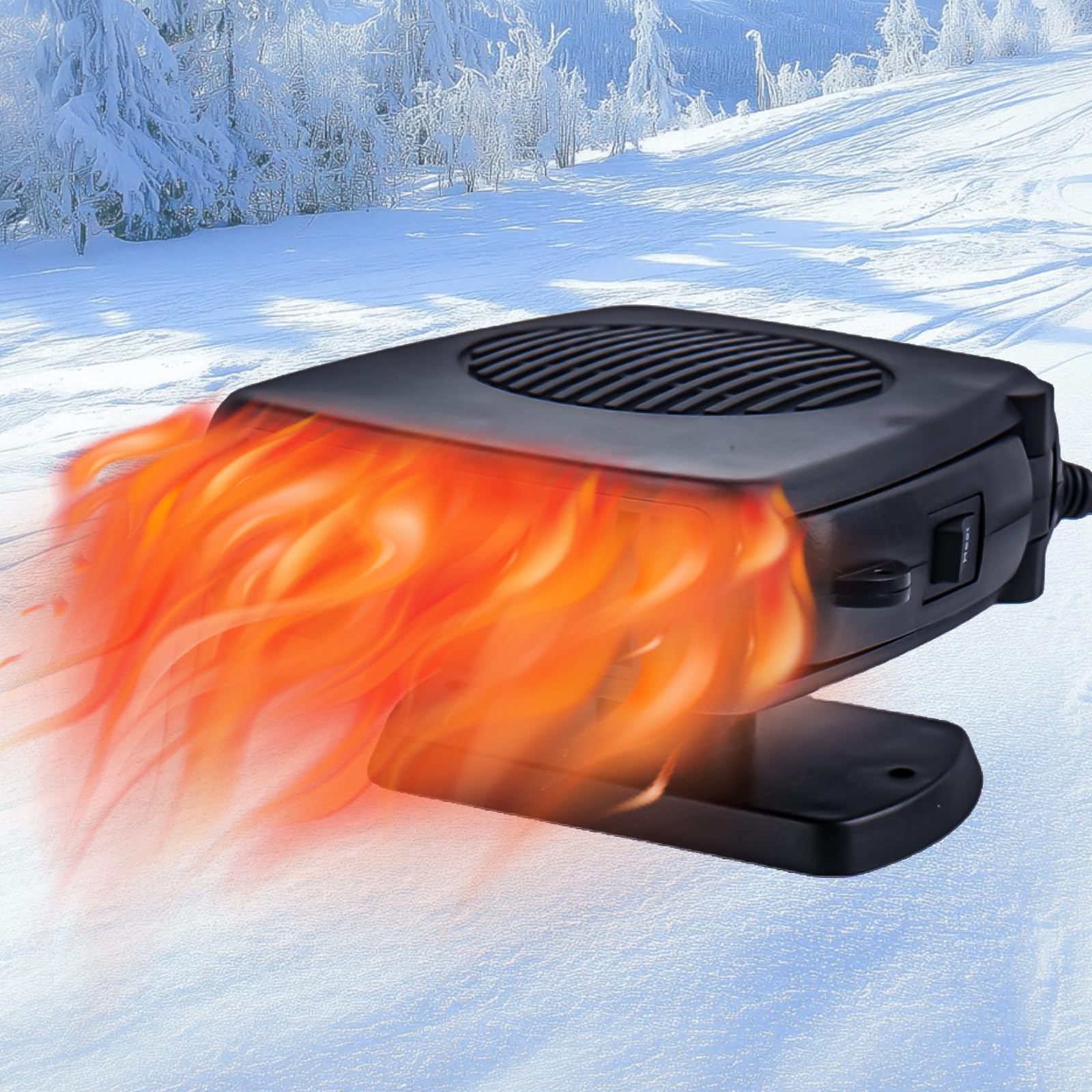 Chauffage de voiture 12 V 200 W - Dégivreur portable 2 en 1 - Ventilateur de chauffage et de refroidissement rapide pour désembuage du pare-brise, allume-cigare à brancher - Base pivotante à