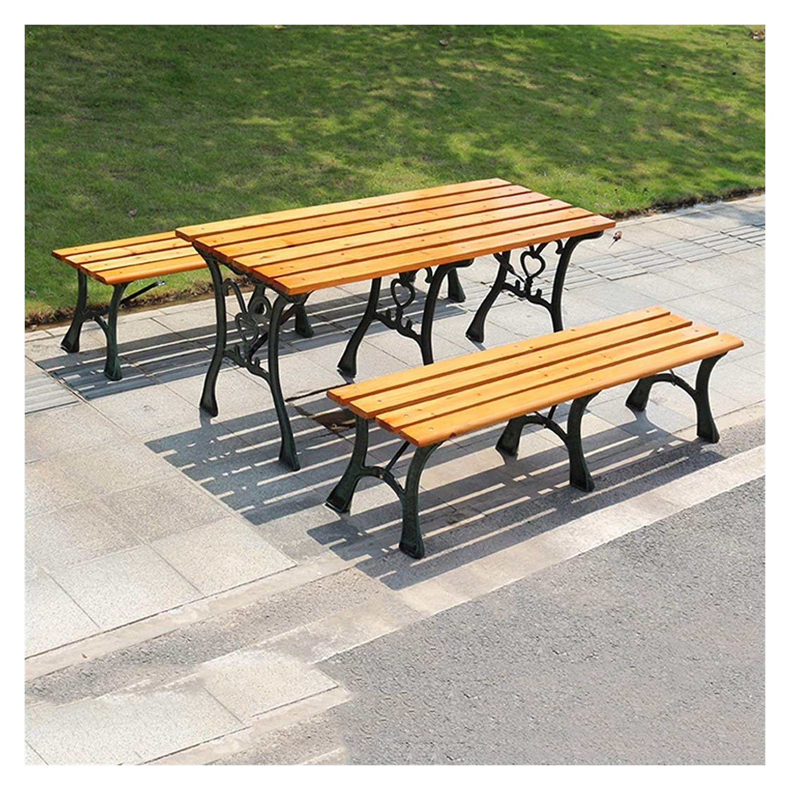 Outdoor Benches Bench Park Bench Outdoor, 2-3 Person Outdoor Terrace Garden Benches, Heavy- Duty Backrest Park Bench with Cast Iron Frame and Anticorrosive Solid Wood