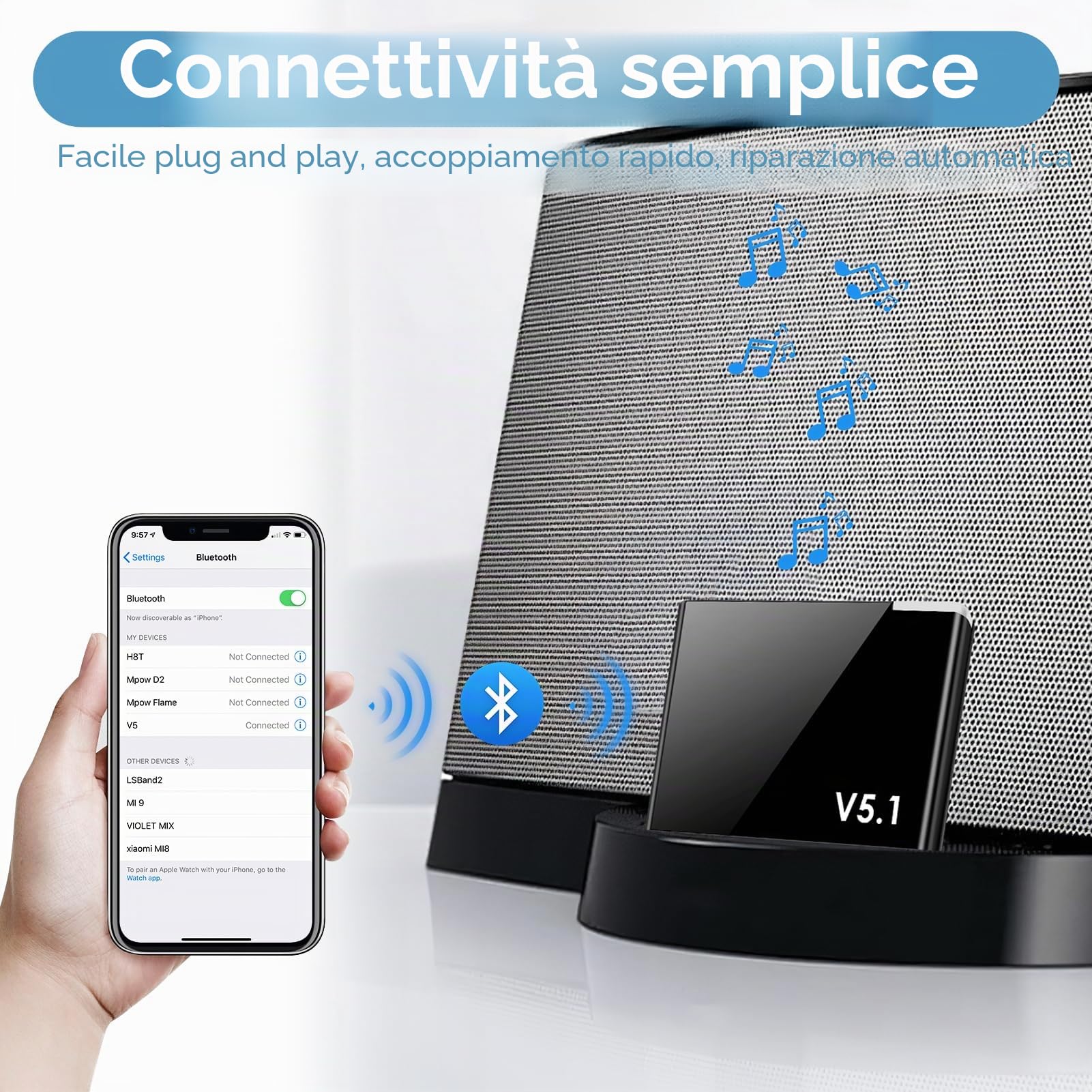 Adattatore Bluetooth 5.1 30 pin per Bose e altri dispositivi con AptX e connessione stabile fino a 20 metri, adattatore Bluetooth per auto e catena Hi-Fi