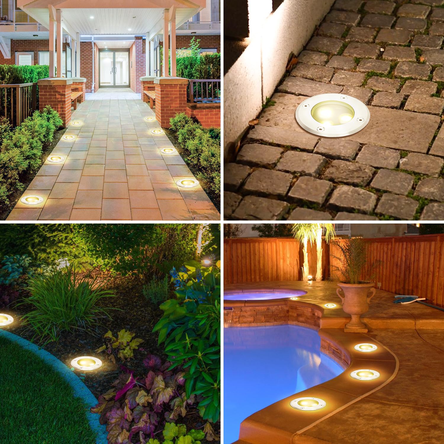 Fiqops 8er Set Bodenstrahler außen mit LED 3W Warmweiß Lich IP65,Bodeneinbaustrahler aussen Schwarz matt rund,Bodenleuchten befahrbar 230V,Bodeneinbauleuchten für Boden Garten Pool Pflanzen