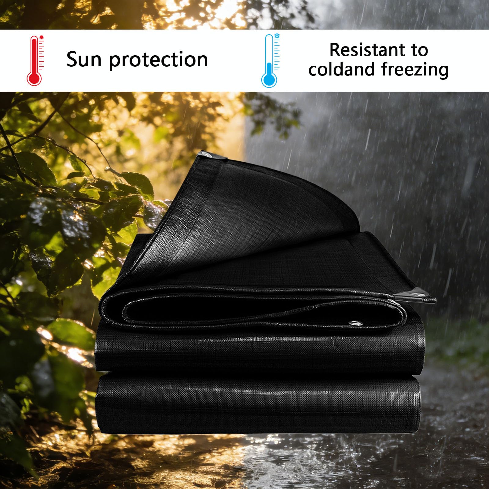 Heavy-Du - Telone impermeabile 220 x 260 cm, in resina resistente agli strappi, per legno, piscina, tupolini, auto, protezione UV contro sole, pioggia, raggio, colore: nero