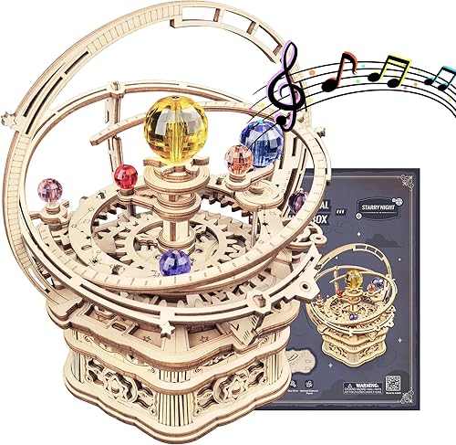 ROKR Rompecabezas 3D para adultos, caja de música Orrery, juego de construcción de modelo de madera, kit de manualidades de madera para bricolaje,