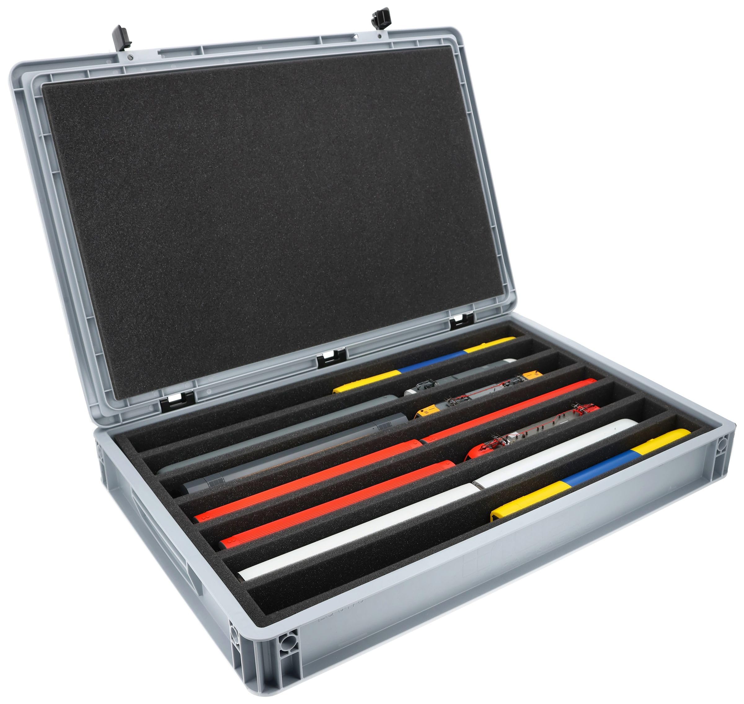 Feldherr Eurobox 60 x 40 cm Set per modellismo Ferroviario - Scala H0-7 Scomparti con Inserto in Schiuma per stoccaggio Verticale - Soluzione compatta per Locomotive e vagoni