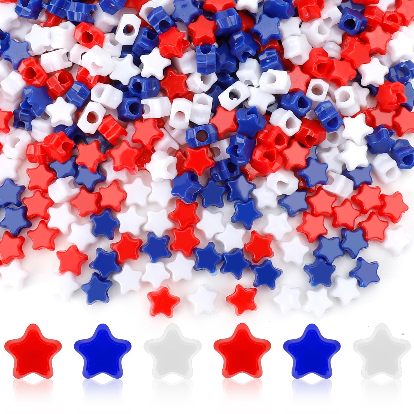 1100PCS Star Beads,Red White and Blue Beads,Patriotic Bead,Star Pony Bead for Bracelets,4th of July Bead,Independent Day Accessories for Jewelry Making Crafts & Hair Braiding