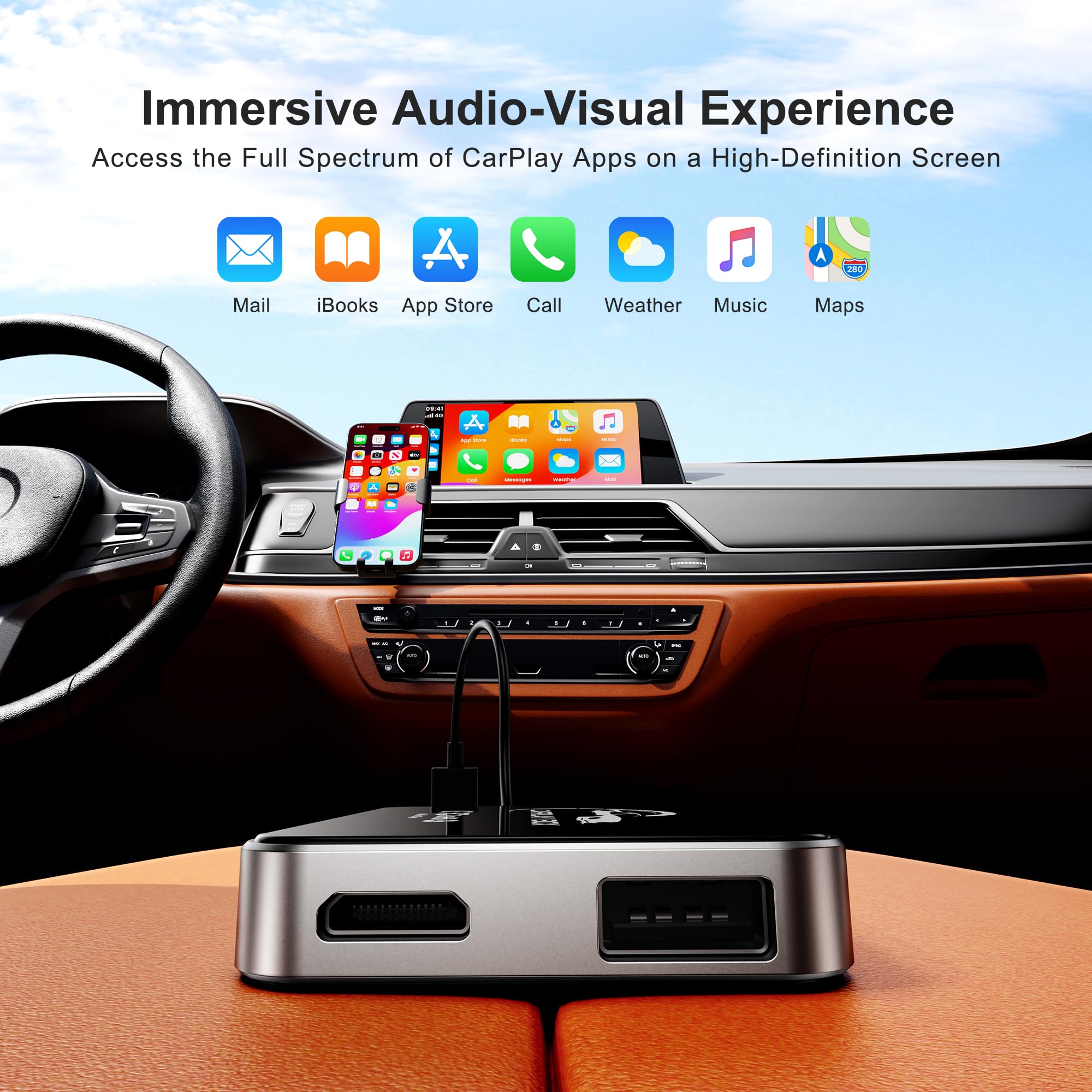 Adattatore CarPlay Wireless Jzones – Plug & Play, Supporta Android Auto E Video 4K, Compatibile Con IPhone 7+/iOS 10+ E Android 11+, Connettività Bluetooth 5.0 E WiFi Dual-Band
