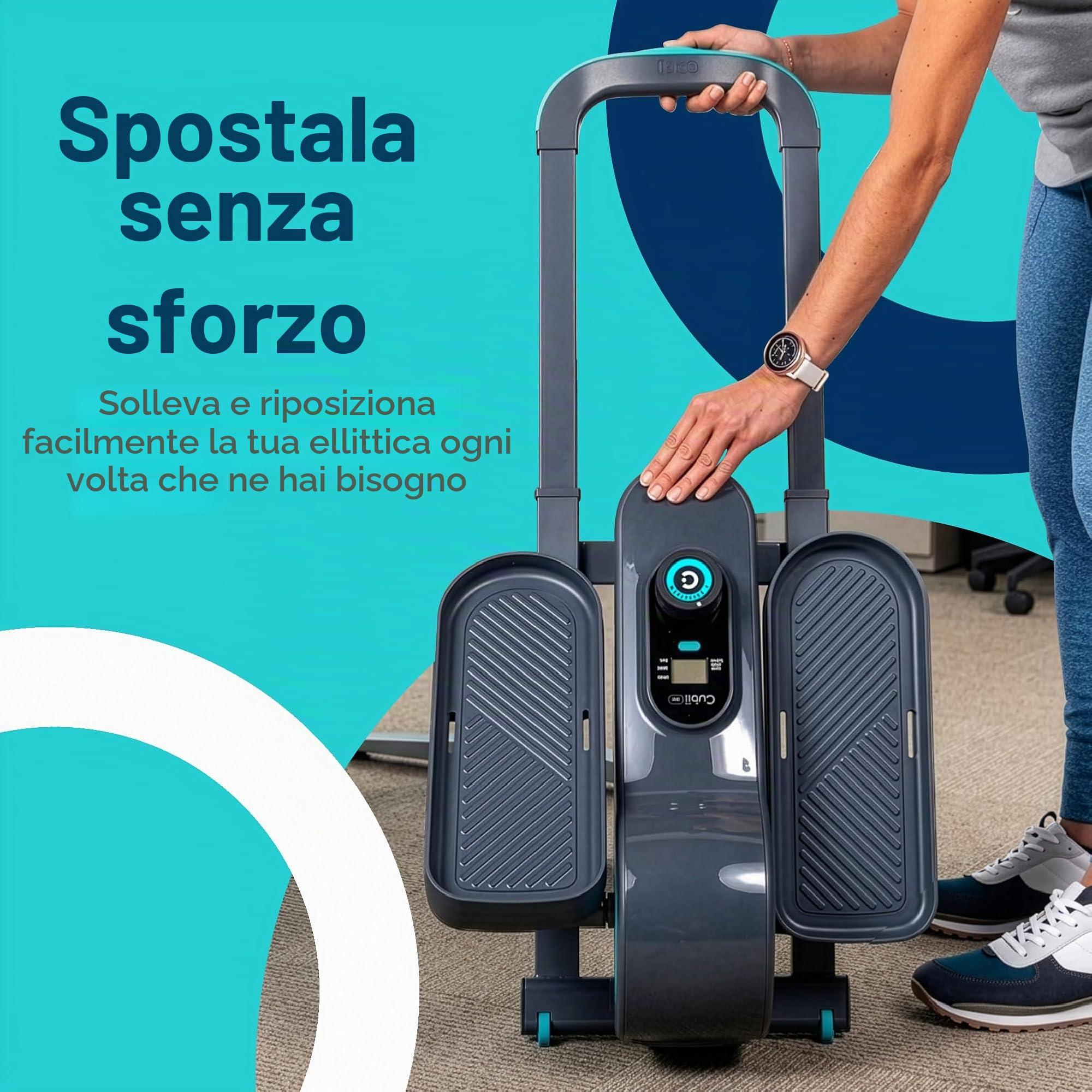 Cubii GO – Pedale ellittico da tavolo per bicicletta, con schermo LCD per fitness tracker, resistenza regolabile, lavoro da casa, ruote integrate e manico espandibile portatile