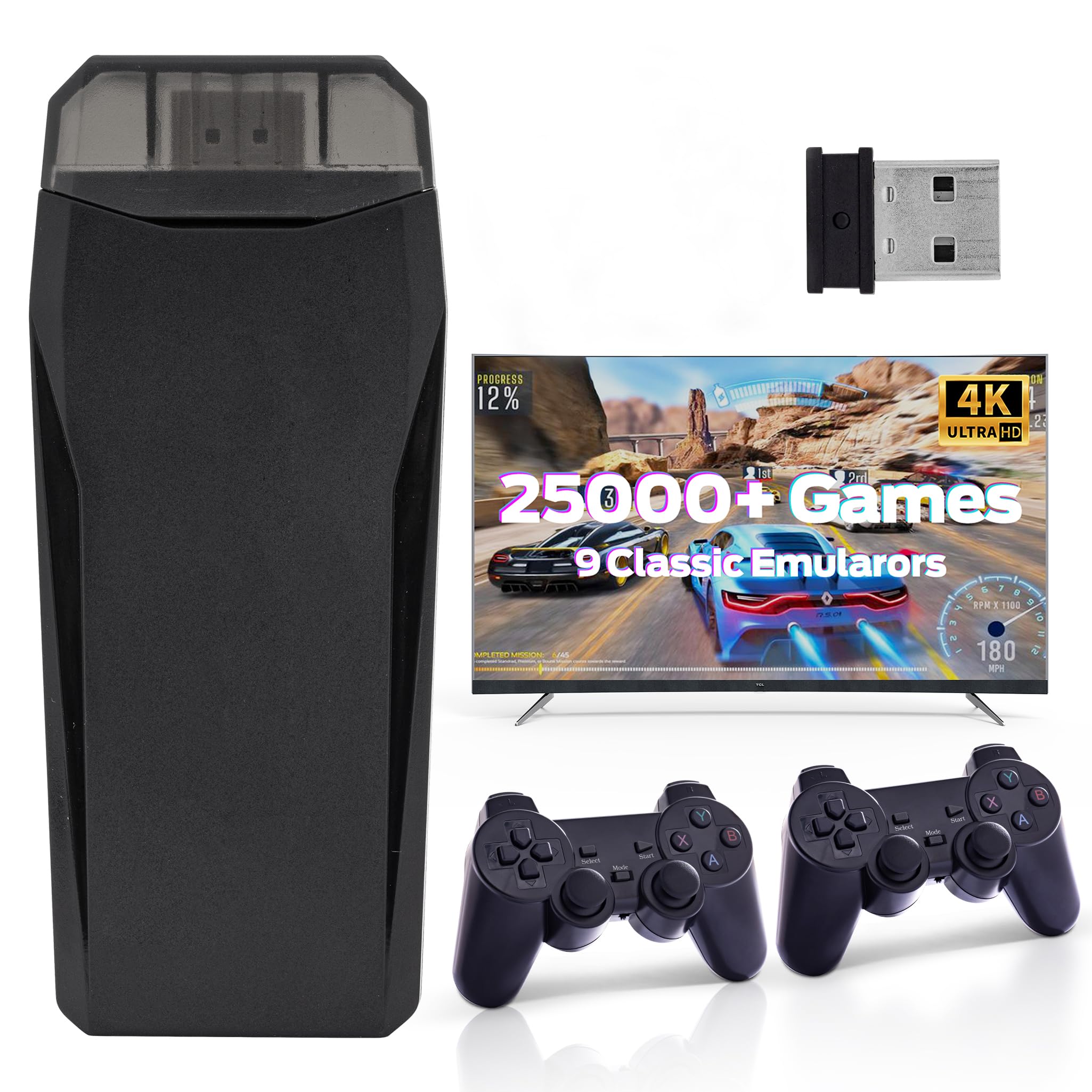 Wireless Retro Game, 25000+ Games Built-in, 4K HDMI Output, 9 Emulators, Dual 2.4GHz Wireless Game