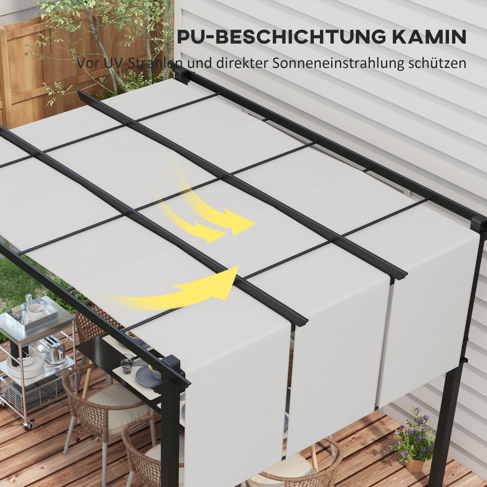 Outsunny Pergola ok. 3,5x3m Pawilon ogrodowy z regulowanym dachem, zadaszenie tarasowe, wolnostojący pawilon stalowy, ochrona przed słońcem na taras i do ogrodu, jasnoszary