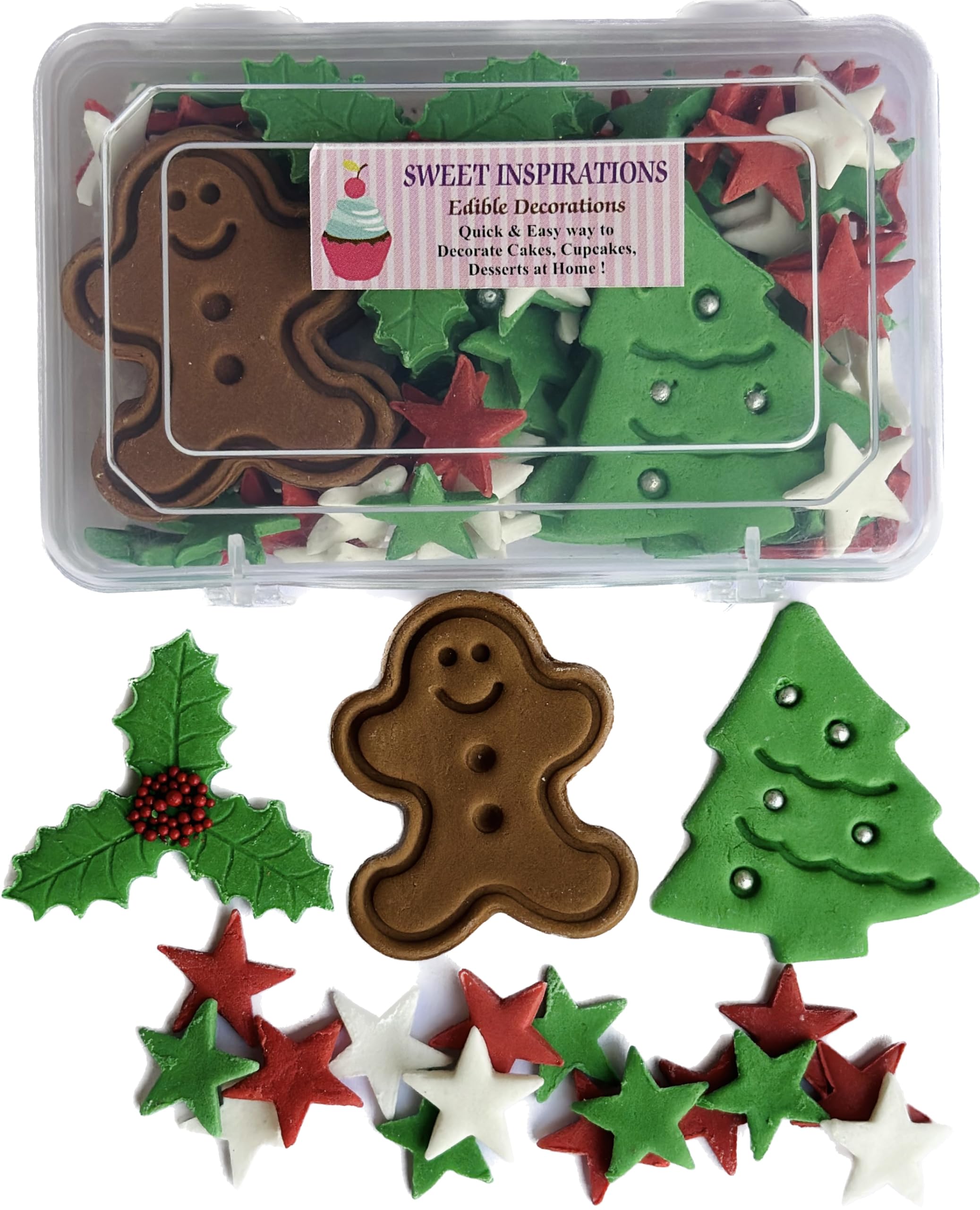 SWEET INSPIRATIONS Edible XMAS Cake decorations/CHRISTMAS Cupcake Toppers/edible XMAS TREE -6 pcs/edible GINGERMAN- 6 pcs/edible HOLLY LEAF-6 pcs/Red, White, Green Star Sprinkles (B0CP2Q8PNR) Amazon Price History, Amazon Price Tracker