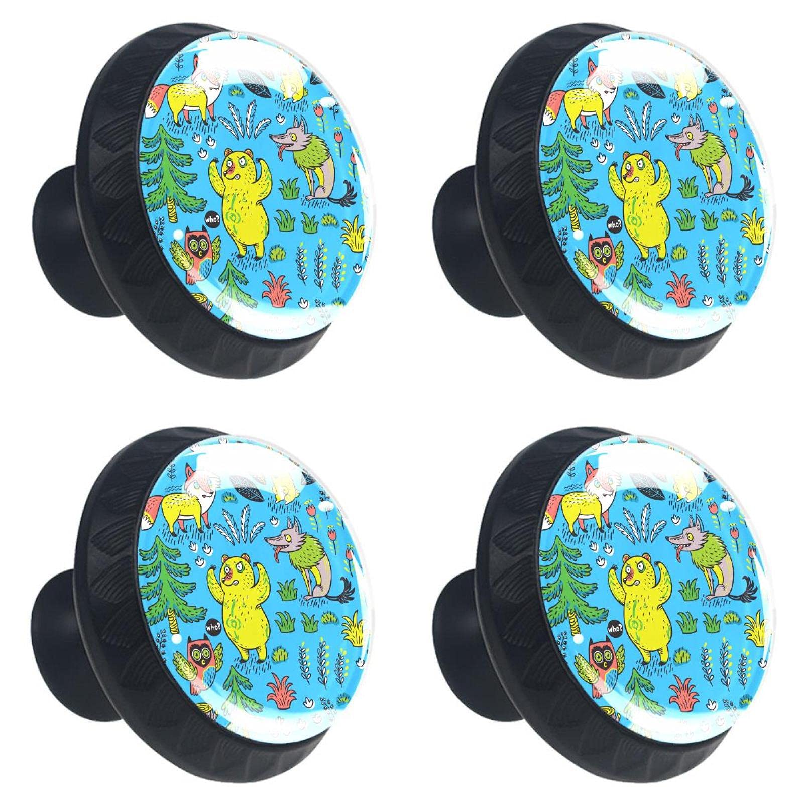 Boutons de placard ronds en verre motif renards bleus 30 mm transparents et brillants