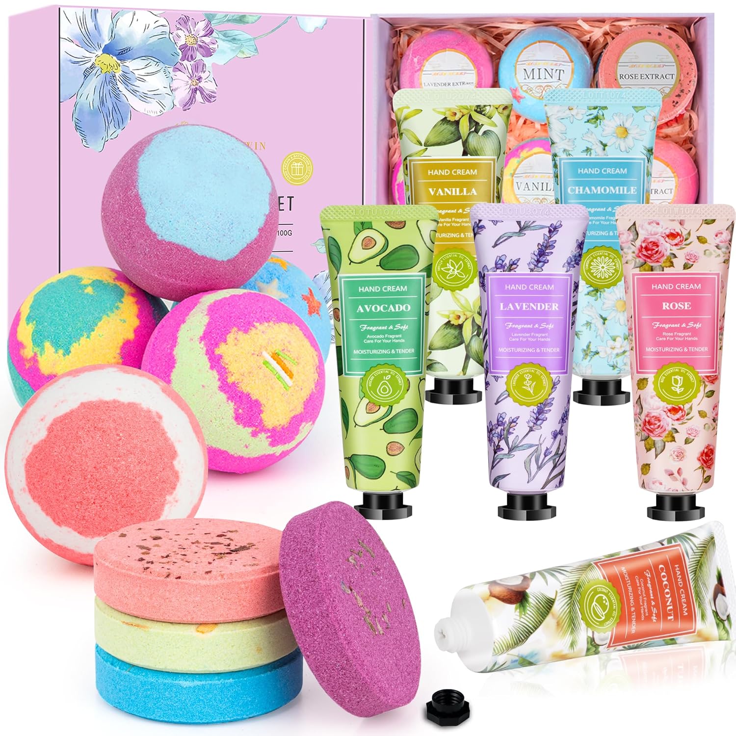 Bath Bombs for Women, Mothers Gifts Day for Mom, Relaxing Spa Baskets Gift Set, Self Care Gifts for Women, Birthday Bombs Gifts for Mom, Coworker, Teacher, Nurse Pink