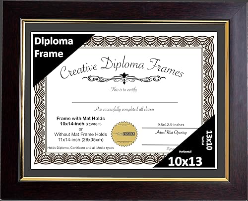 Vista 32 de Creative Picture Frames Marco de diploma de caoba de 10 x 13 con borde dorado, incluye caballete de vidrio blanco y ganchos de pared instalados