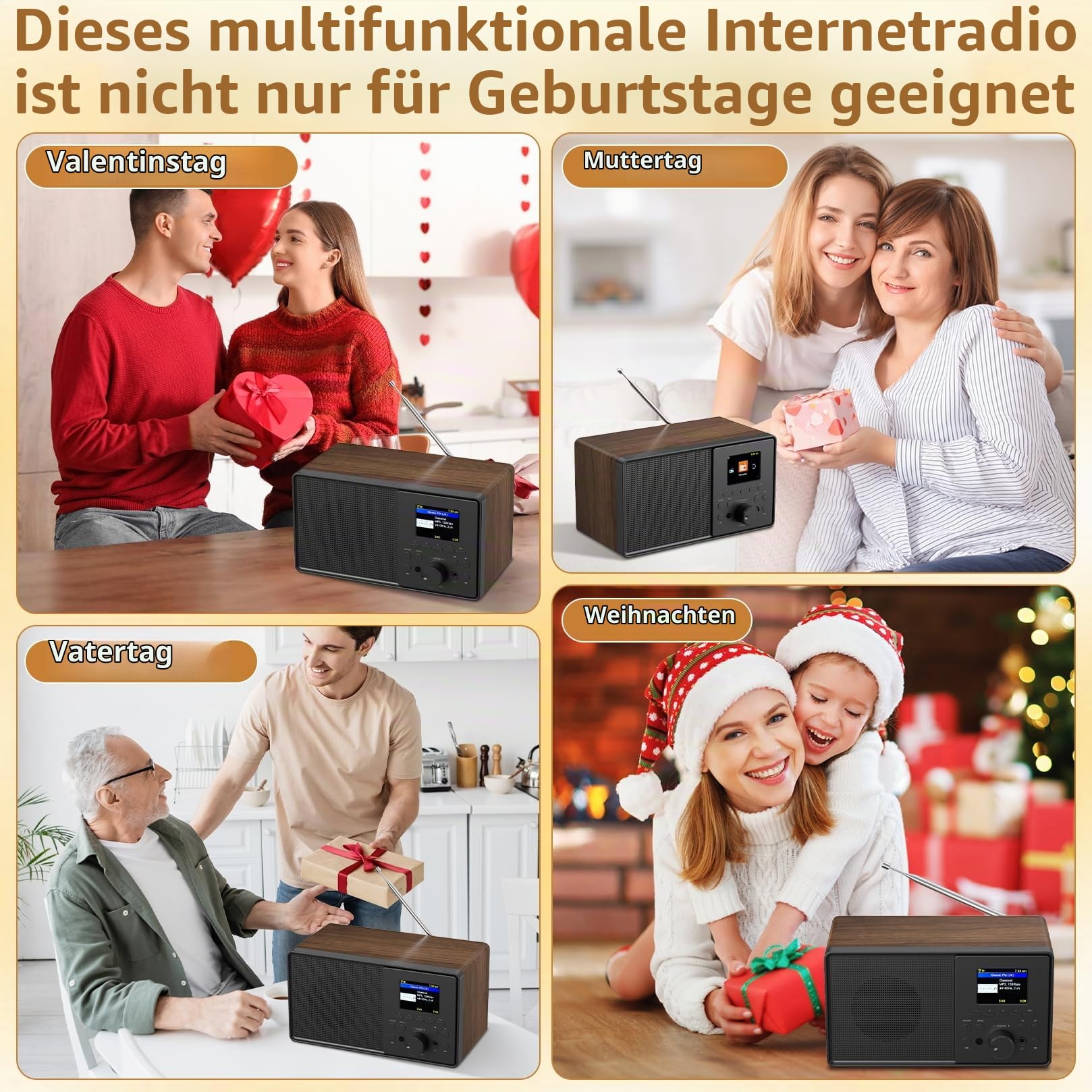 Internetradio WLAN DAB+ Radio mit Bluetooth 5.3 und Farbdisplay | 30.000 Sender, Podcast-Player, USB, AUX, Wecker und Fernbedienung für Küche, Wohnzimmer, Schlafzimmer, Büro und Garten