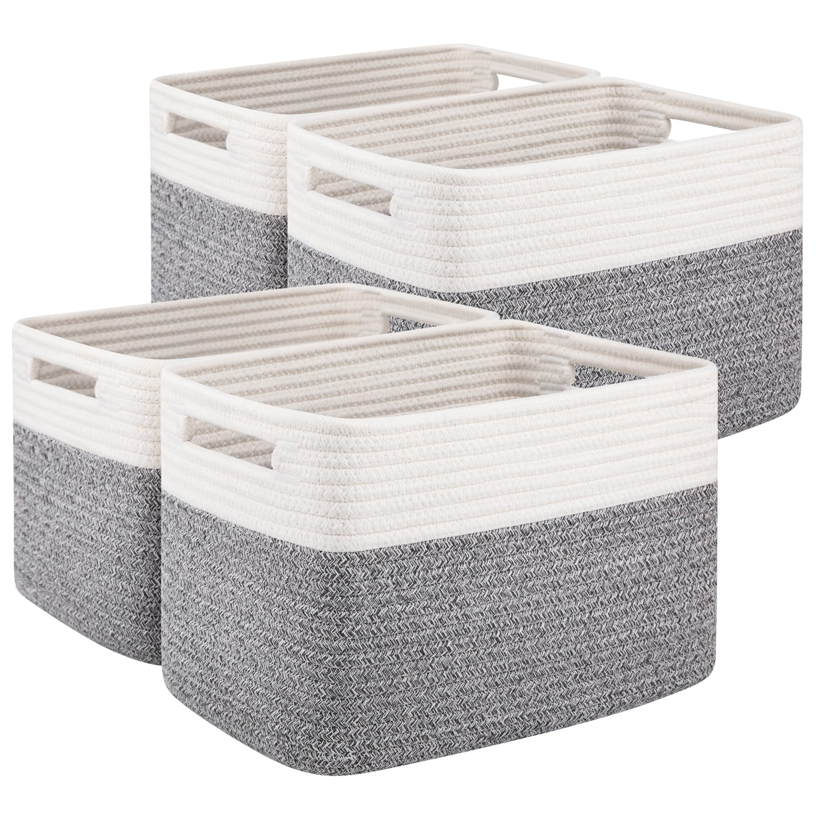 OIAHOMY 4 Pack Storage Baskets for Organizing, Basket for Shelves with Handle, Woven Baskets for Storage Toys, Towels, Books, Cotton Rope Basket 13" L