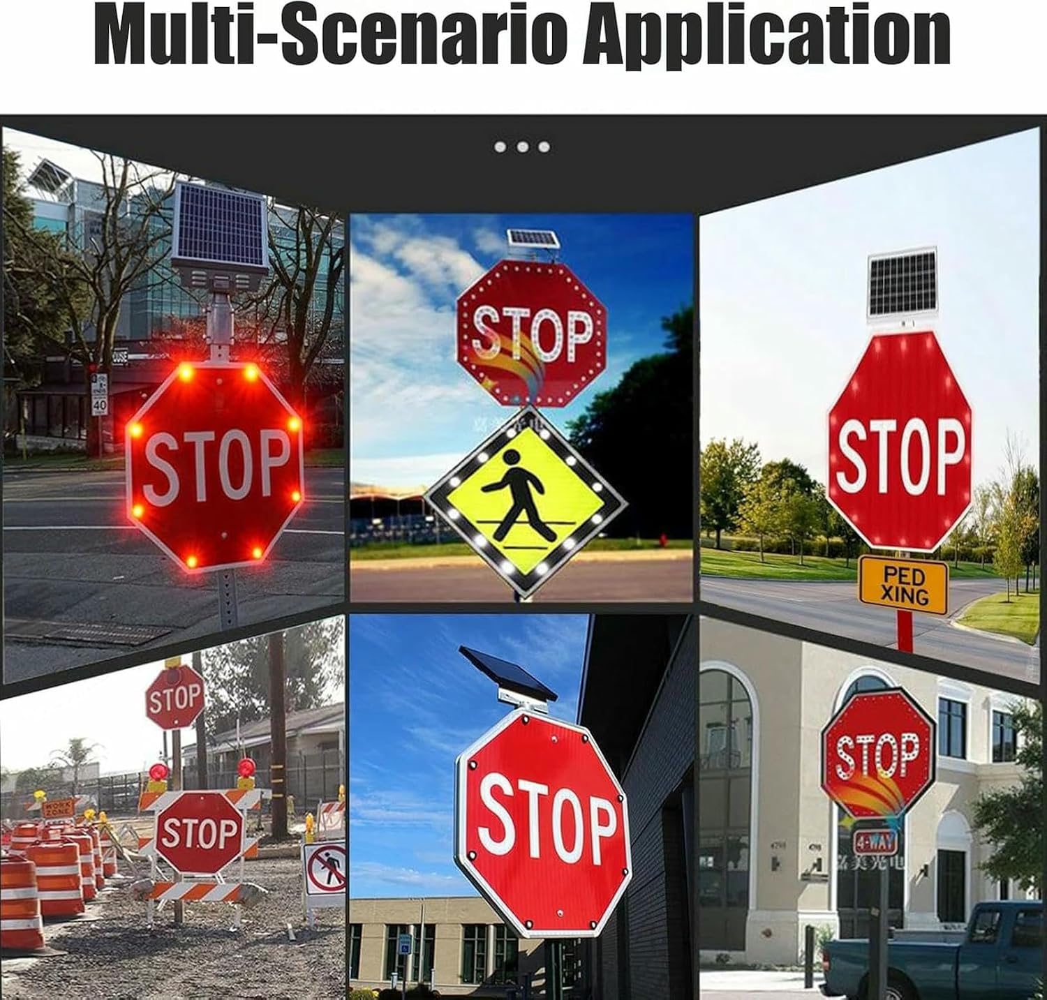 Solar Power Stop Flashing Traffic Signs, for Lighted Illumanated Led Light Traffic Road Signs, Engineering-Grade High-Strength Membrane 24IN