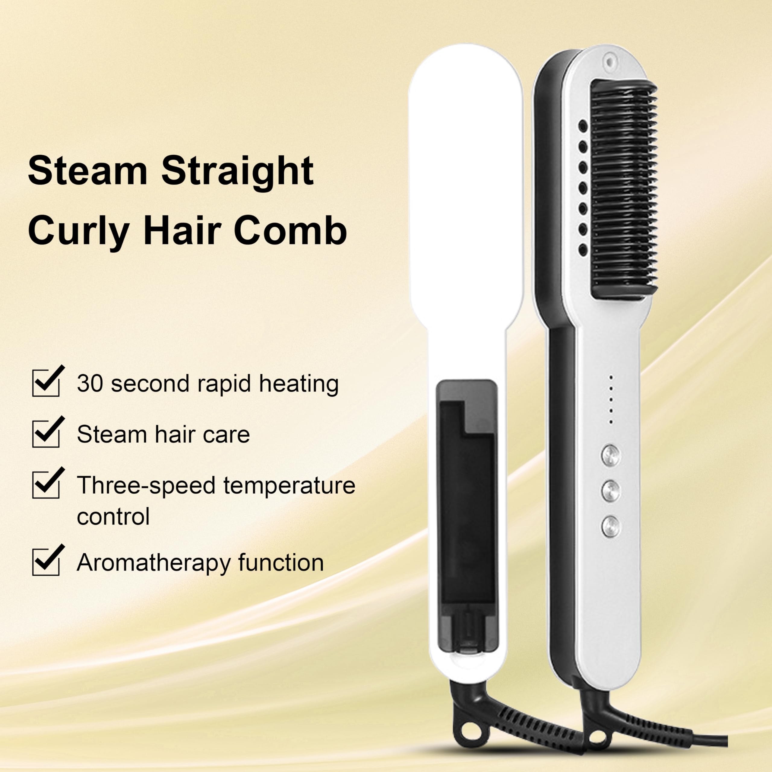 Cabello Vapor Alisador Peine de rizos Cuidado del cabello hidratante y antiencrespamiento 30S Calor rápido 3 niveles de control de temperatura con función de aromaterapia Elitzia ETKD890