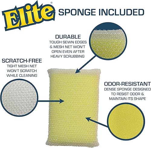 Miniatura 3 de Elite Buddy - Dispensador de jabón para platos y soporte de esponja para encimera de fregadero de cocina, incluye esponja limpiadora antiarañazos,