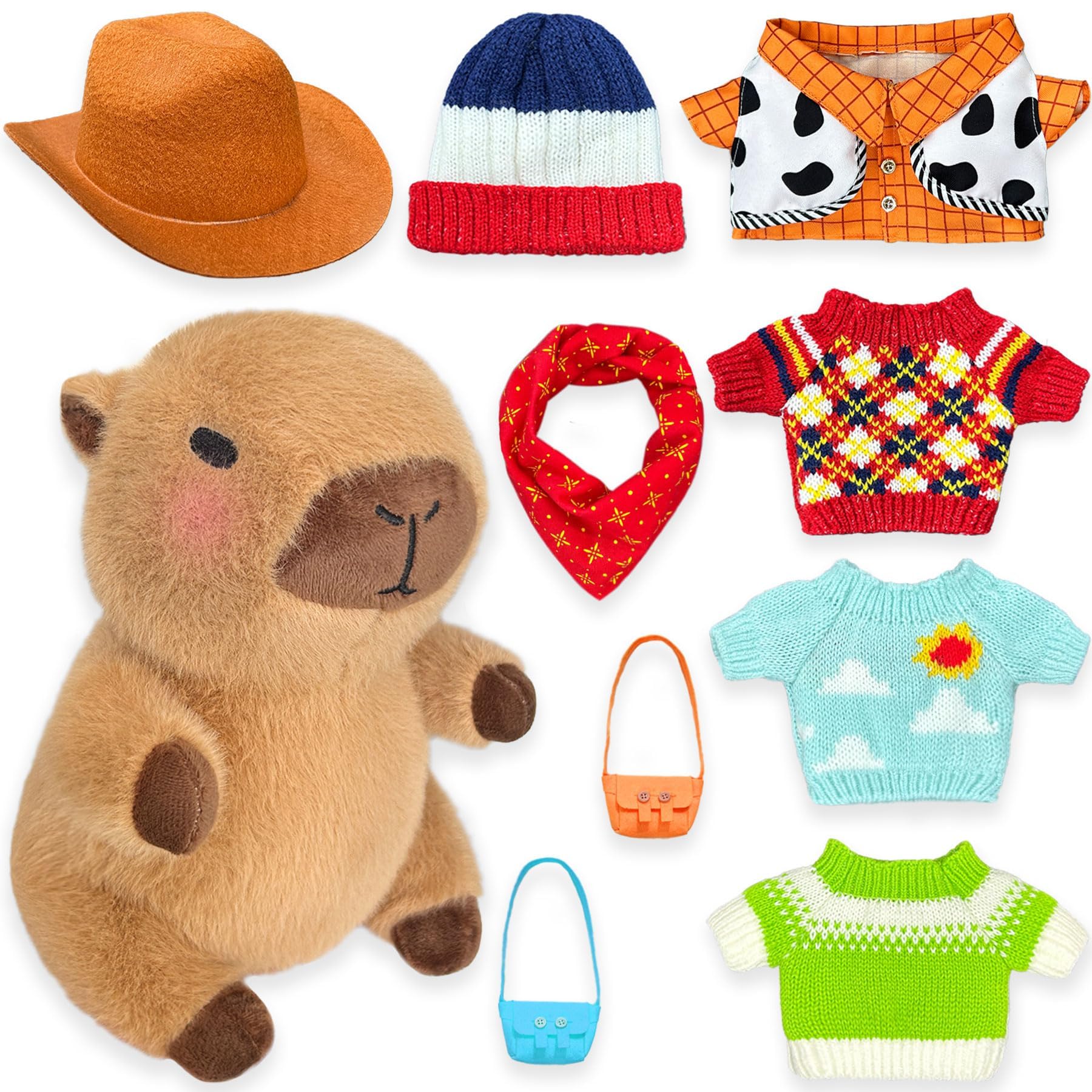 ALUNME Capybara Plush with 9 pcs Clothes & Accessories, 10.2 in Cute Capybara Stuffed Animal Plush Toys