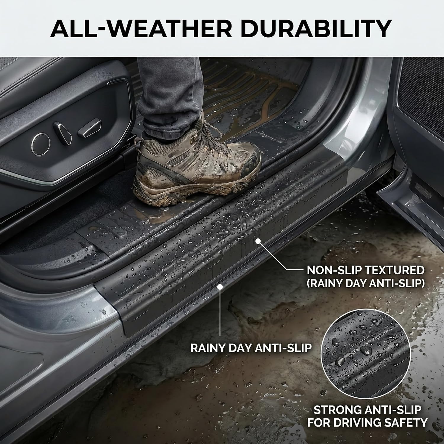 Door Sill Guards Kit for 2021-2026 Ford F150 SuperCrew & 2023-2026 F250 F350 F450 F550 Super Duty Crew Cab Accessories, Full Coverage Door Sill Protector Kit, Door Entry Guard, 4PCS
