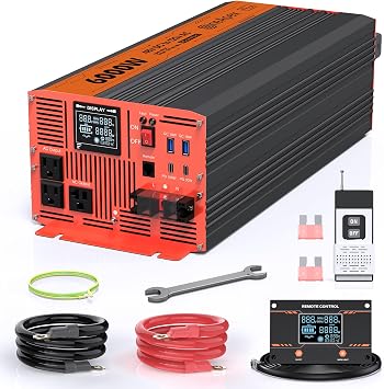 6000W Pure Sine Wave Inverter, Car Power Inverter 48V to 120V with Dual AC and 20A Socket, 18W+18W USB, 100W+30W Type-C, Surge 12000W, Remote Controller