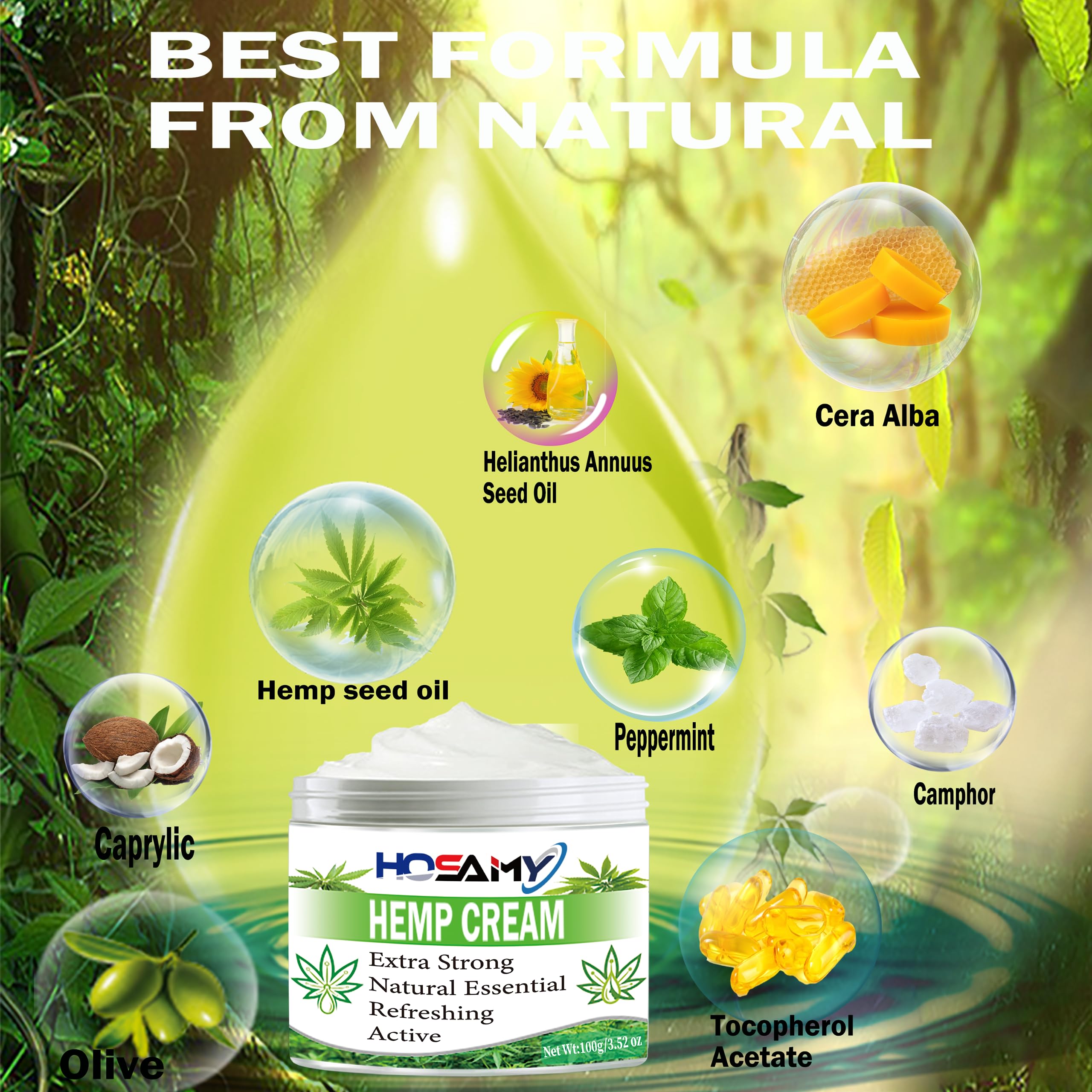 Hemp Cream 100ML, High Strength Hemp Seed Oil Gel, Natural Massage Balm for Body,Neck,Feet,Ankle,Knees,Shoulder,Back,Elbow,Wrists and Hands(Net Wt:3.52oz)