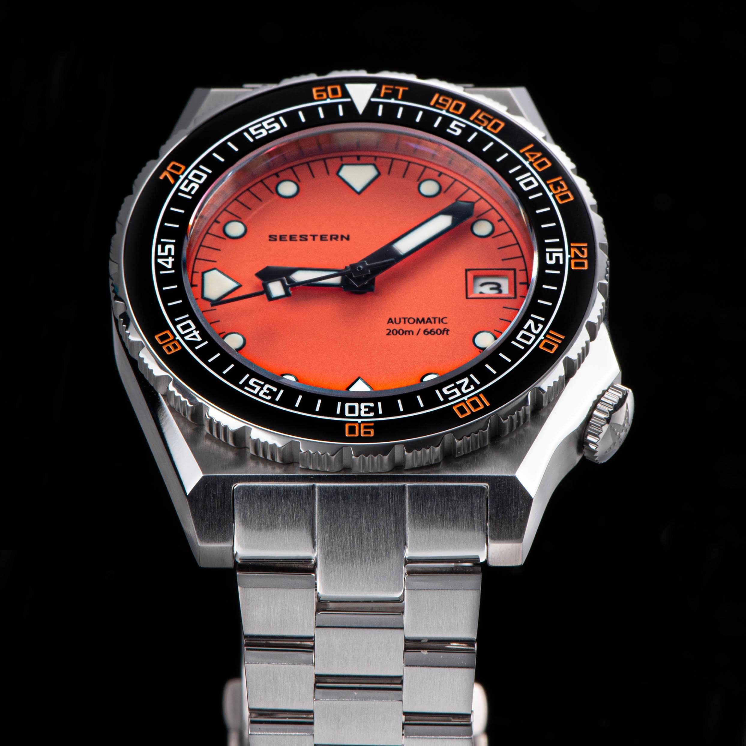 SUB 600T Lunetta in ceramica LUME Data 20ATM 200m Diver Mens Sport Watch Sugess S407-600T.OC, Argento, Bracciale