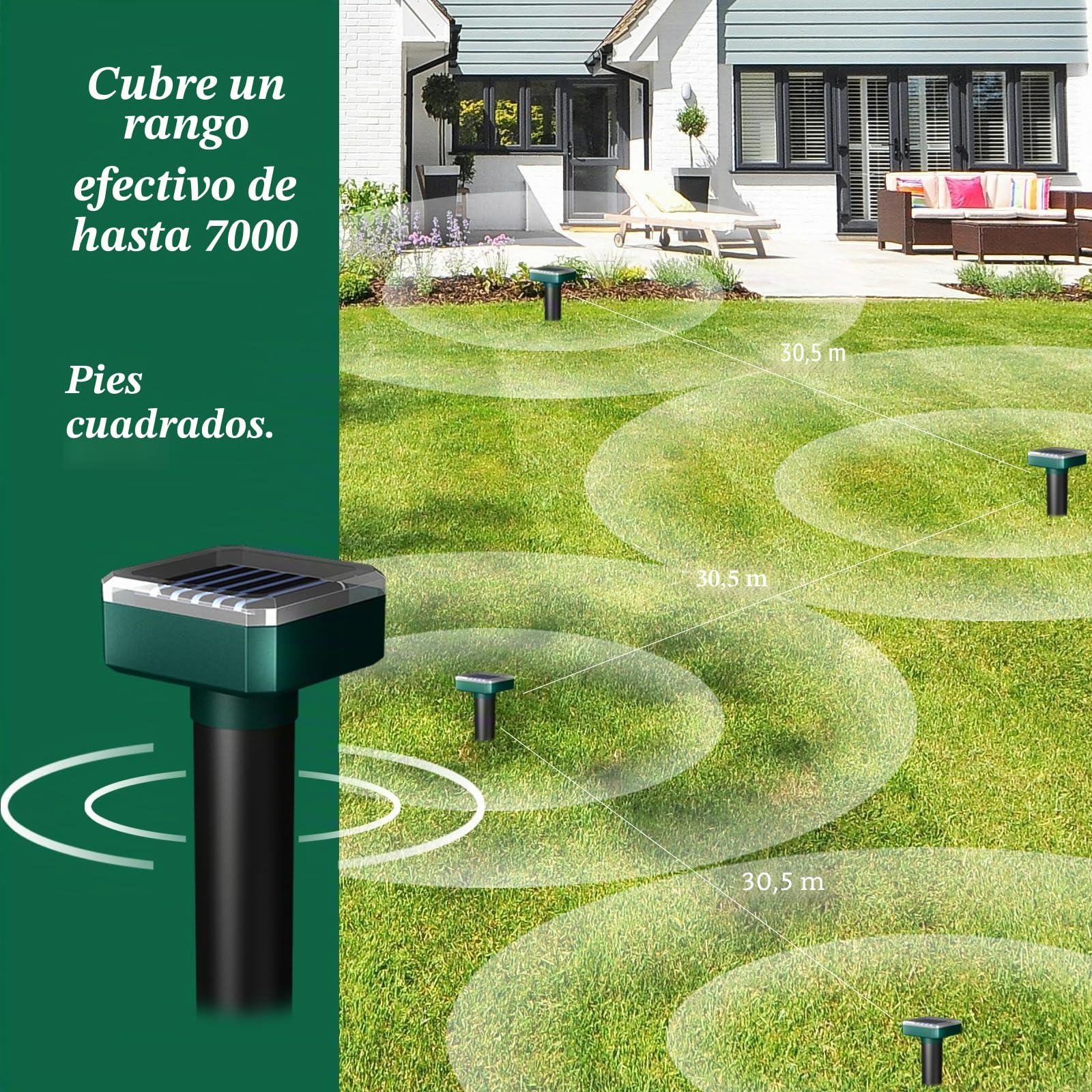 Potente repelente de serpientes para patio y exteriores, serpientes lejos, repelente solar sónico impermeable, seguro para mascotas y niños, mantiene a las serpientes lejos del garaje, césped, hogar