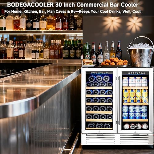 Miniatura 8 de BODEGA Enfriador de barra trasera con 2 puertas de vidrio, refrigerador de bebidas debajo del mostrador de 30 pulgadas, refrigerador comercial de