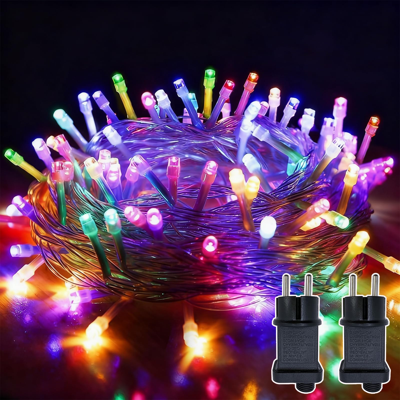 2 Stück Lichterkette Außen Strom 100m 800LED Bunt Lichterketten Innen mit Timer 8 Modi, IP44 Wasserdicht LED Lichterkette Weihnachtsbaum für Garten Balkon Party(Transparente Kabel)