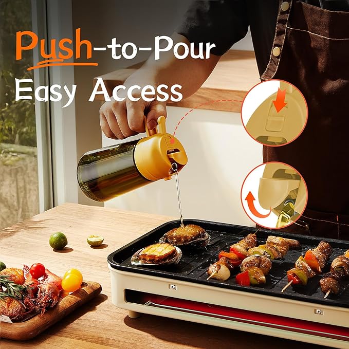 Our 2-in-1 oil dispenser and sprayer offers ultimate versatility, allowing you to effortlessly switch between pouring and spraying. This dual-functionality not only simplifies your cooking process but also keeps your kitchen tidy and efficient. The innovative spray nozzle provides a fine mist or a steady stream, giving you precision control for even oil distribution in your recipes. Perfect for sautéing, baking, grilling, or dressing salads, this oil spray bottle ensures that every dish is a culinary masterpiece.