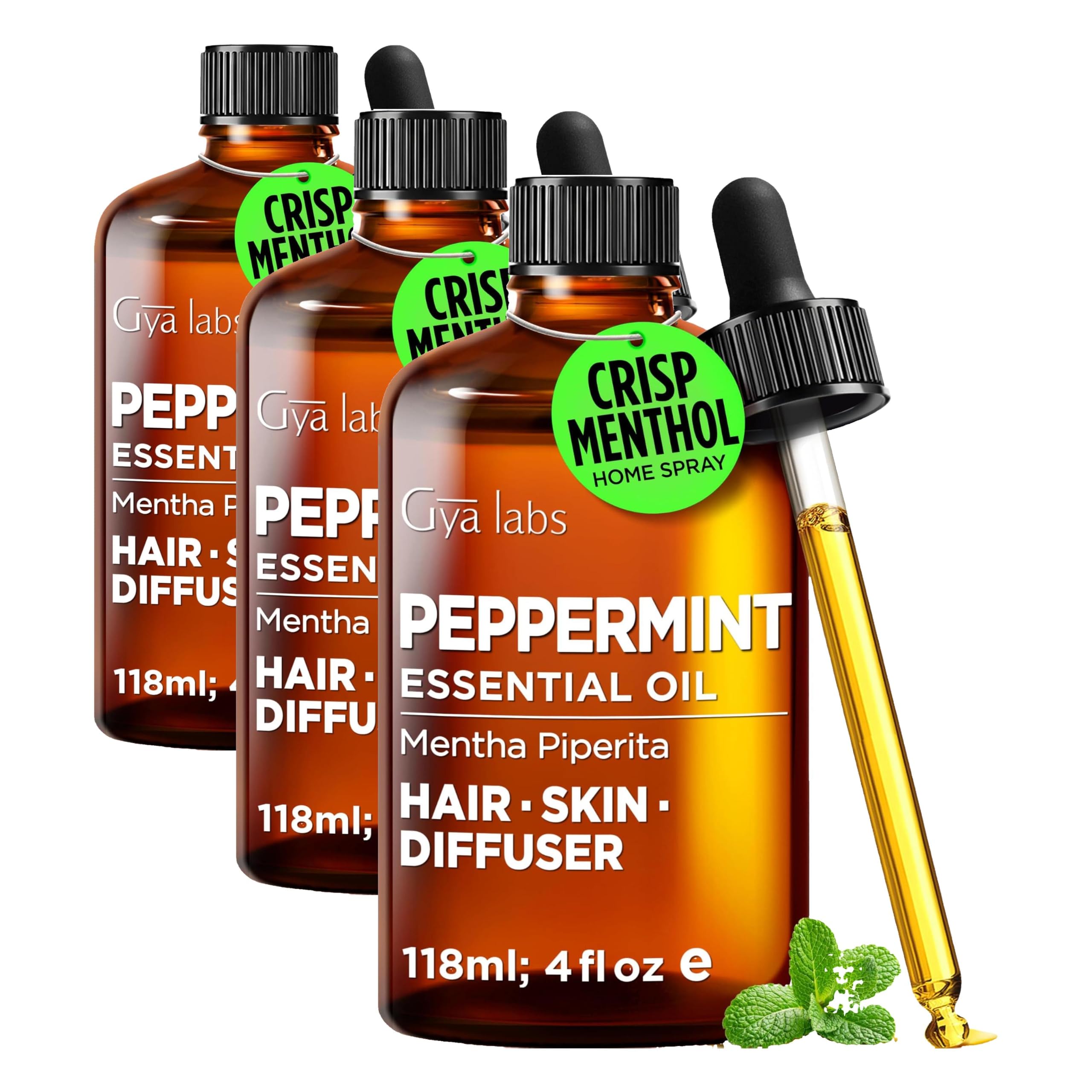 Peppermint Essential Oil for Skin, Hair &amp; Diffuser - 4 Fl Oz (3-Pack)
