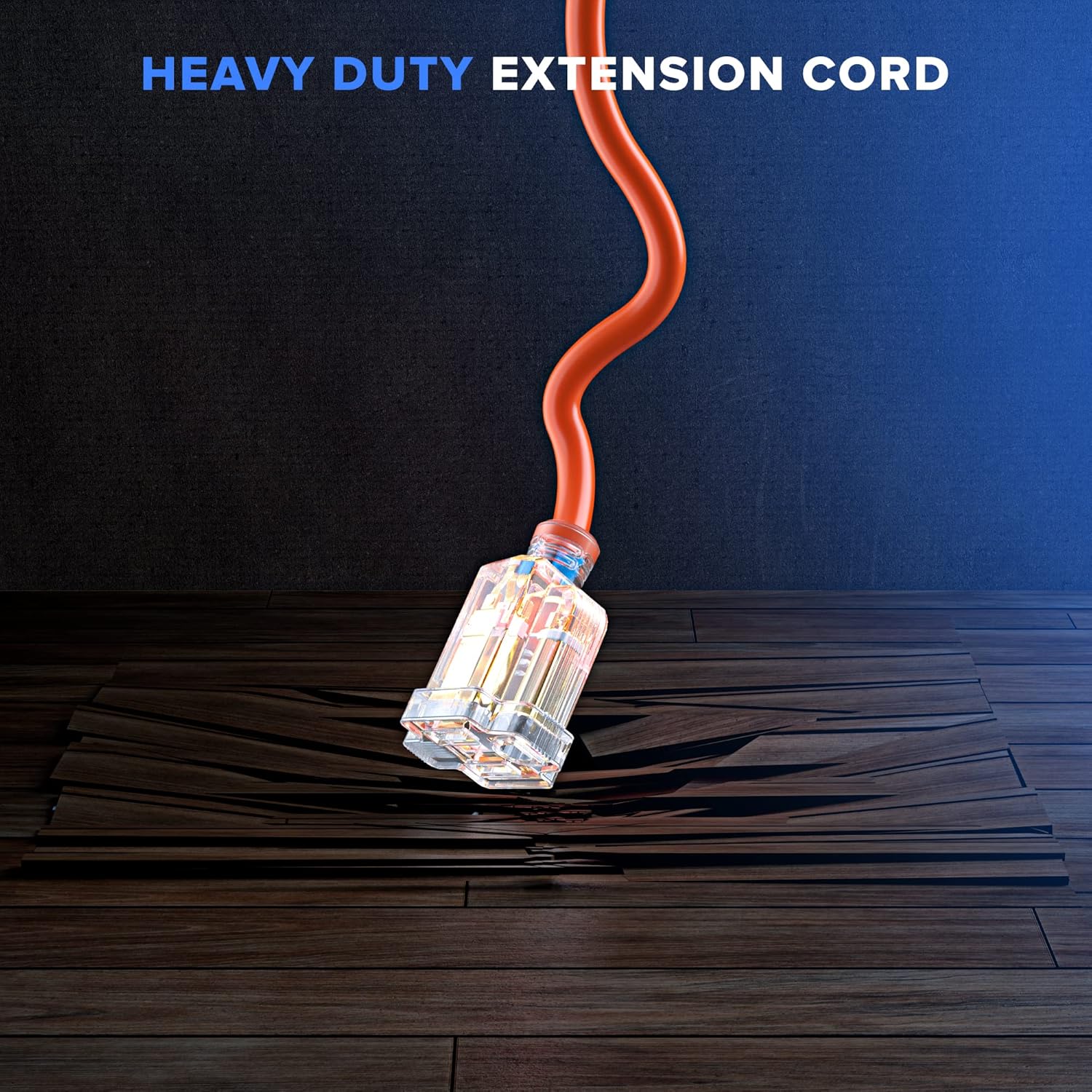 Maximm 100 Ft Orange Extension Cord, Heavy Duty 3-Prong Outdoor Power Cable, Lighted, ETL Listed for Contractors, 14AWG