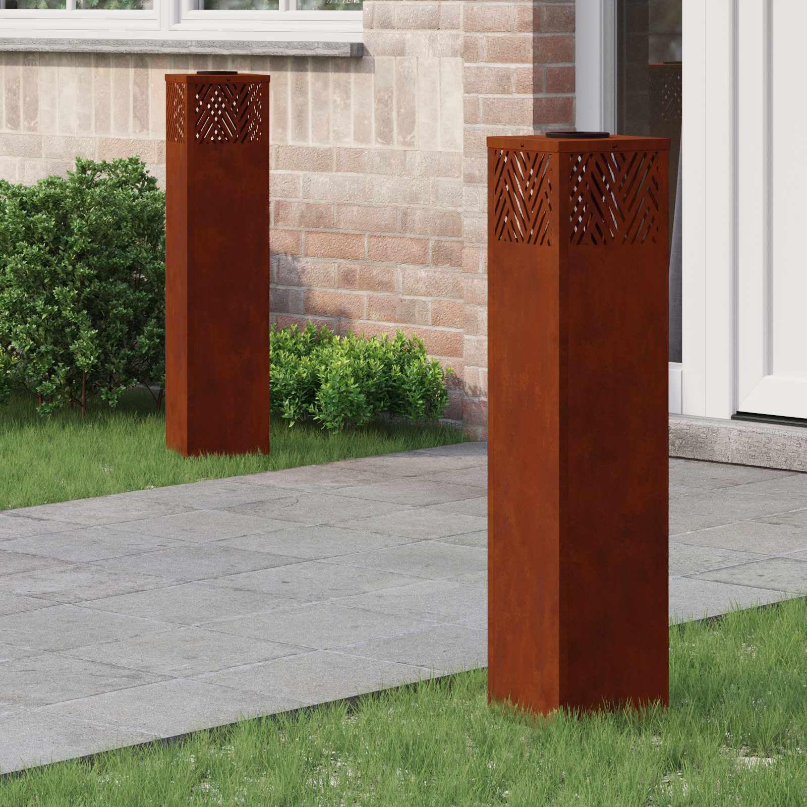 vidaXL Lumière de Chemin LED Solaire 2 pcs Bronze Acier patiné, Luminaires solaires rectangulaires pour Jardin, éclairage extérieur Robuste et écologique, Parfait pour Vos allées