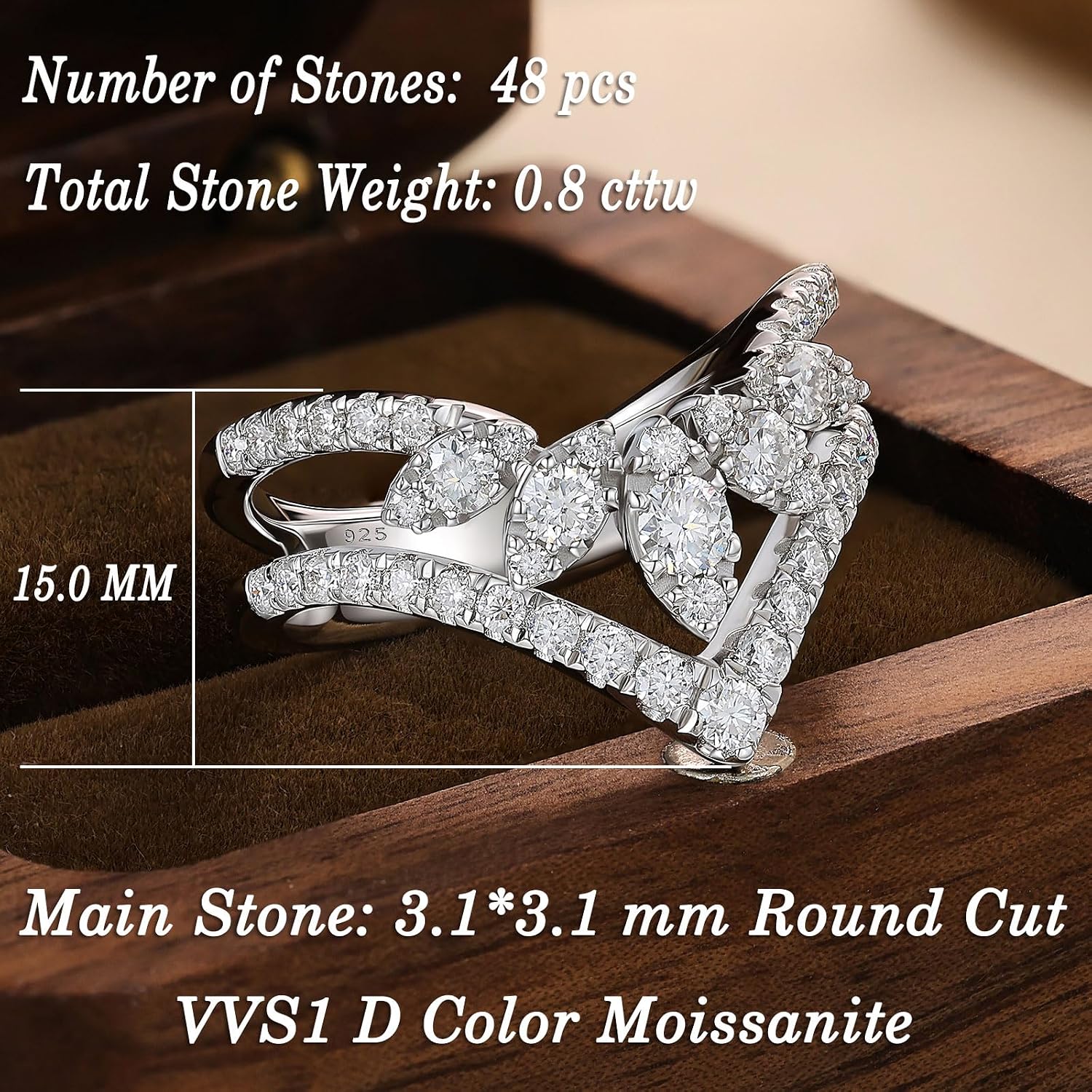 D Color VVS1 Moissanite Wedding Bands for Women 925 Sterling Silver Eternity Rings Wishbone Round Size 5-10