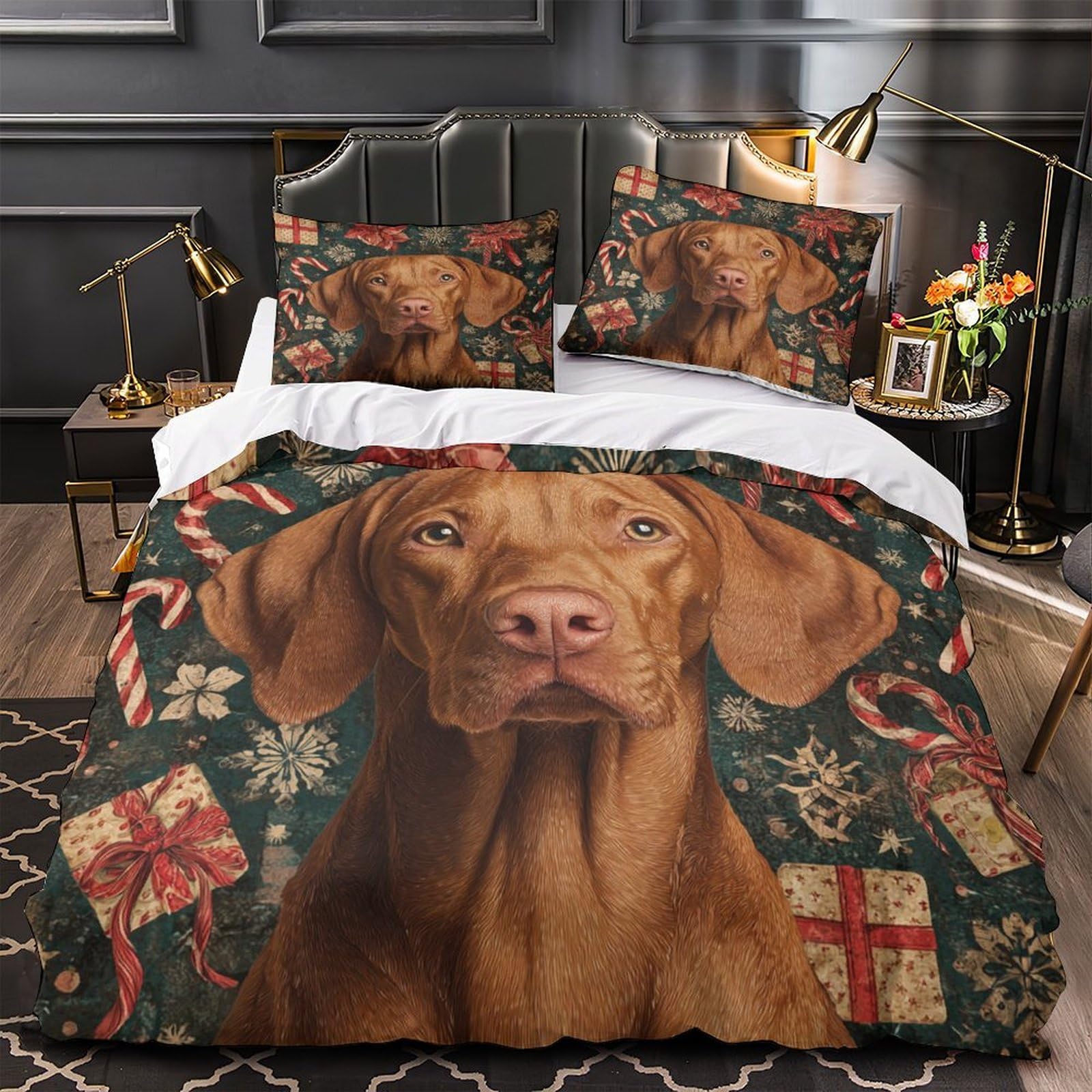 Cadeau de Noël parure de lit grand lit imprimé portrait chien