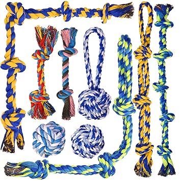 Feeko Dog Rope Toys for Puppy,9 Pack Small Dog Toys, Puppy Teething Chew Toys, Durable Chew Toys, Interactive Puppies Small Chew Toys, Washable Natural Cotton Rope Toys for Puppies/Small Dogs