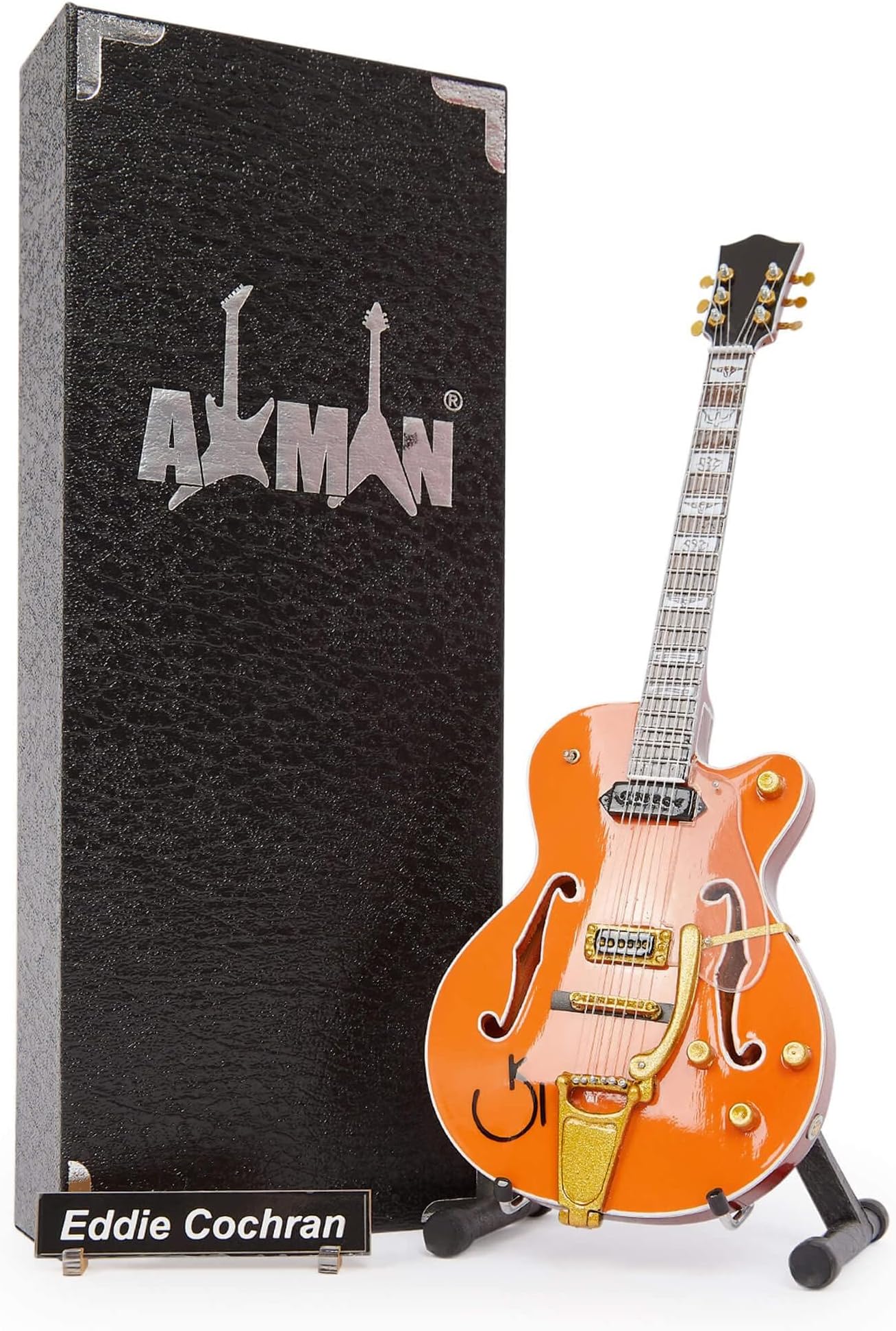 Eddie Cochran Miniature Guitar Replica - Music Gifts - Handmade Ornamental 1/4 Scale - Includes a Display Box, Name Tag and Miniature Guitar Stand