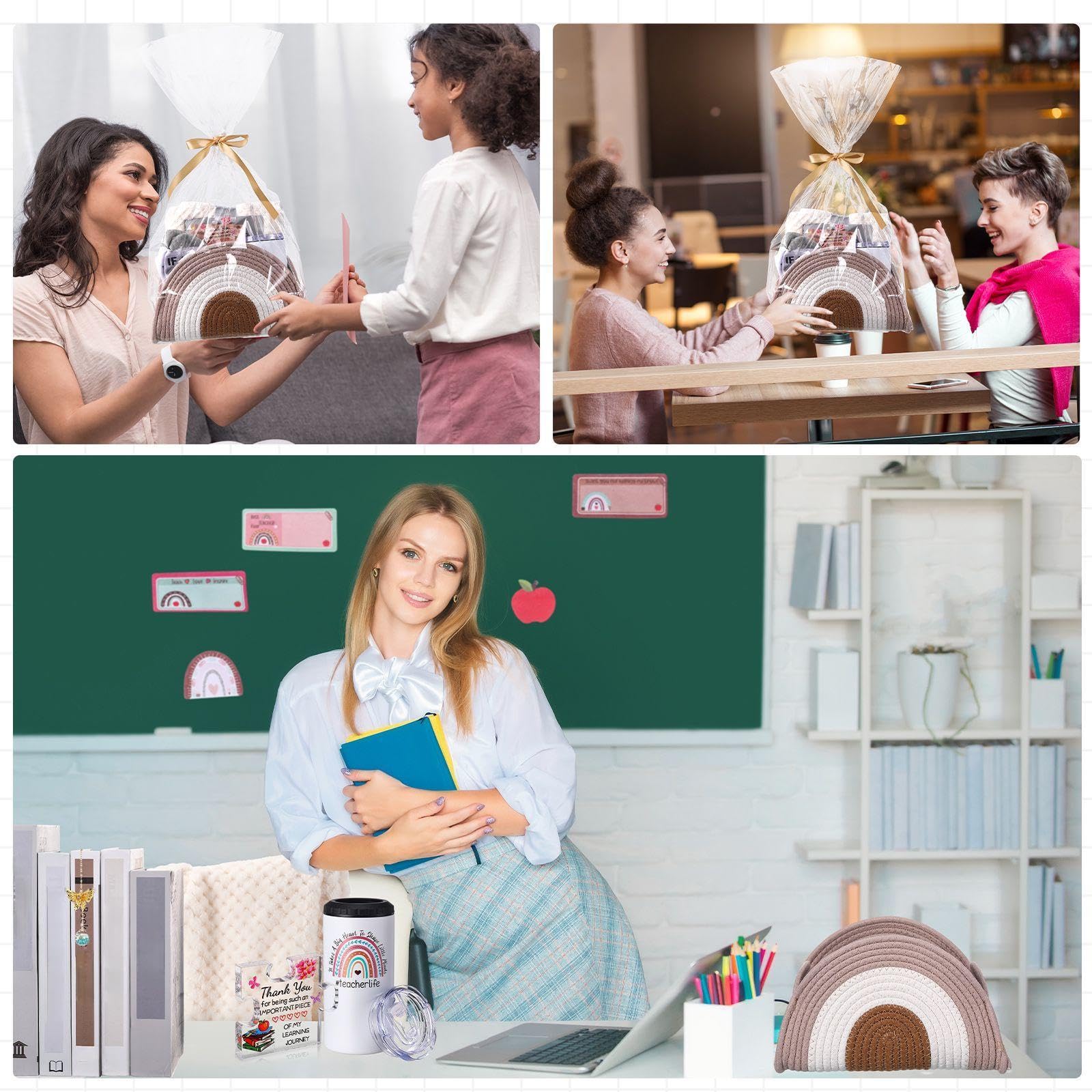 Zopeal Regalo de agradecimiento para profesores, cesta tejida 4 en 1, vaso para profesores, regalo de cumpleaños para profesores, regalo escolar, regalos de agradecimiento para profesores, San